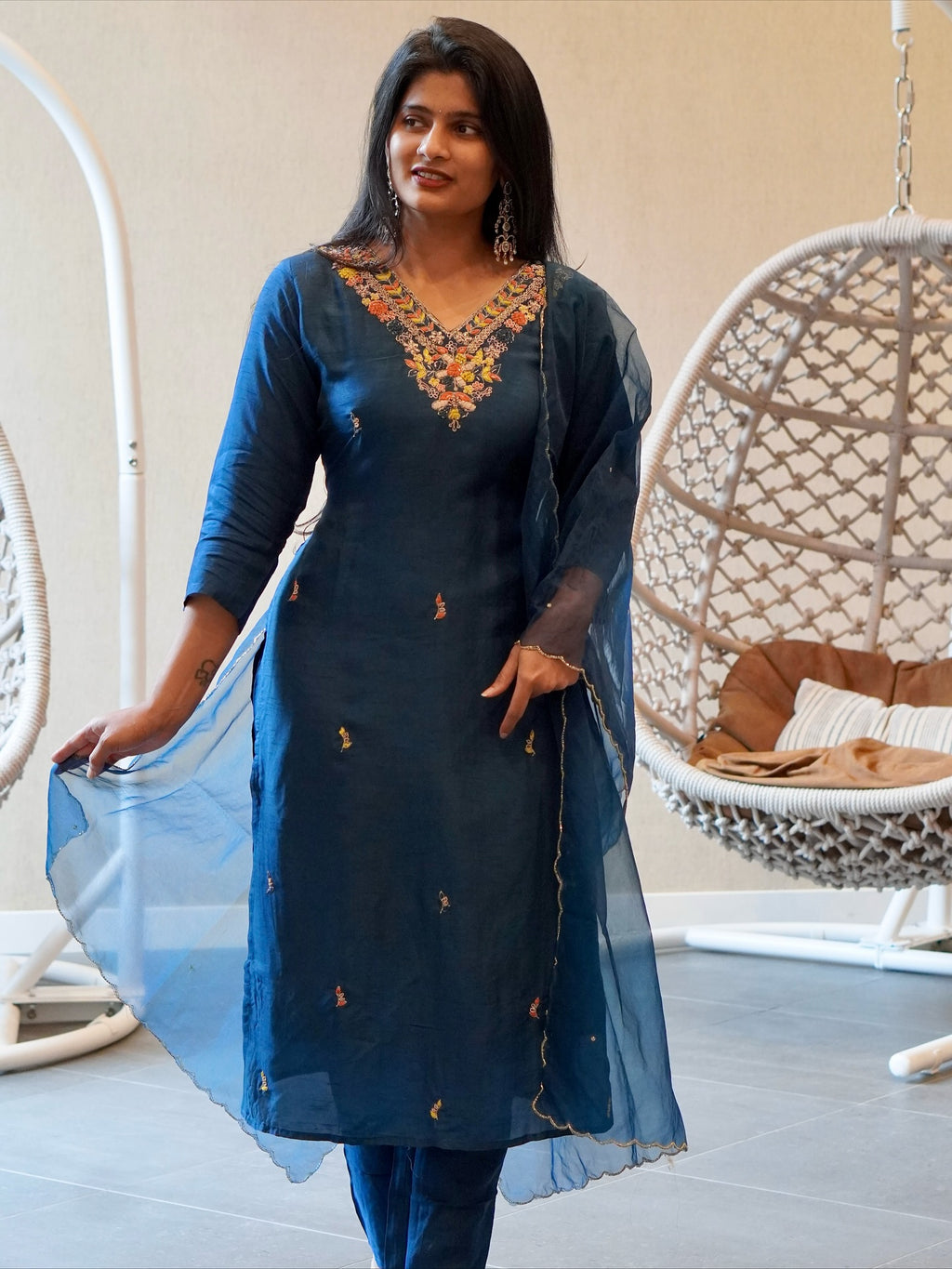 Blue Embroidered Kurta Set