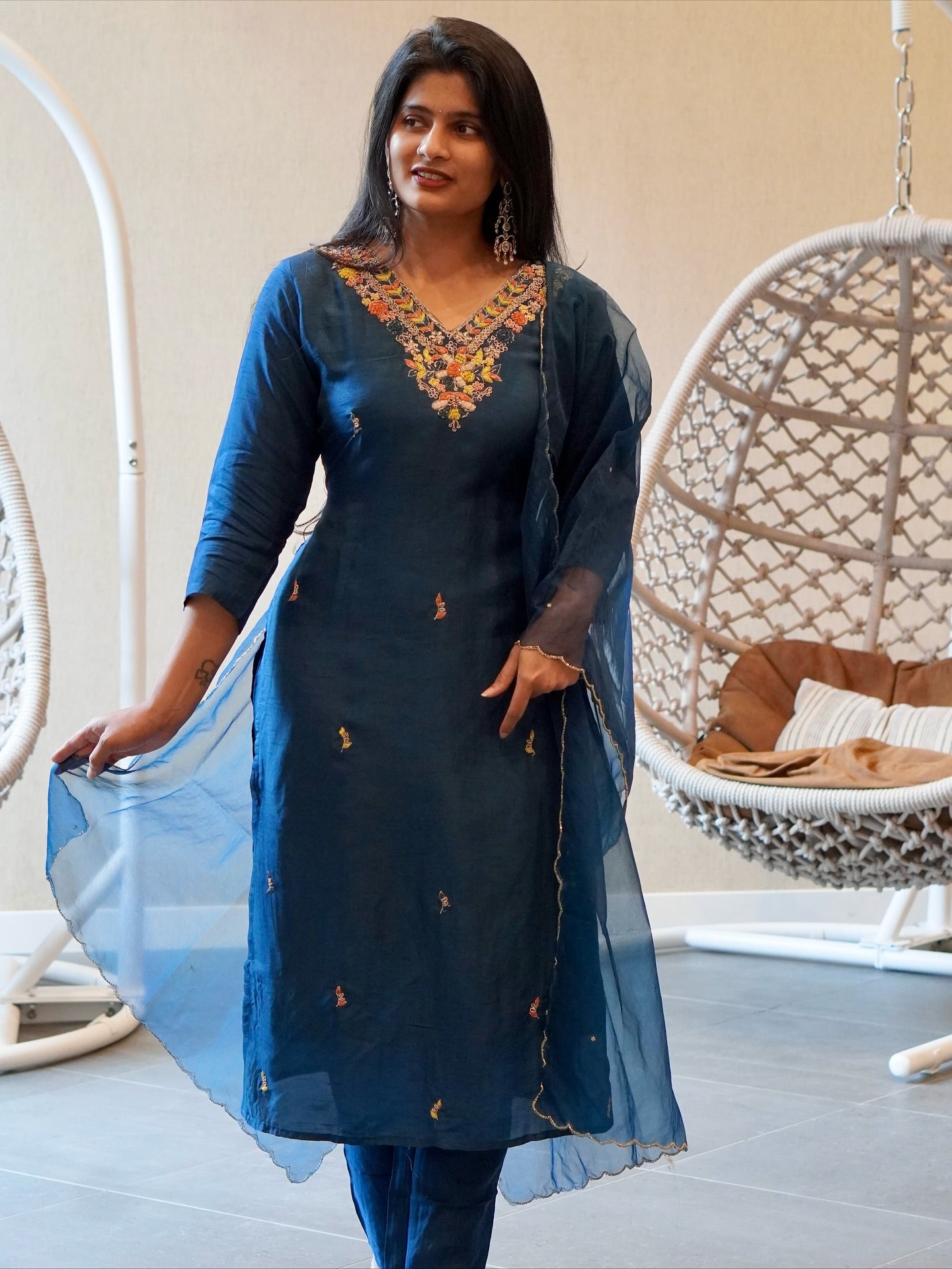 Blue Embroidered Kurta Set