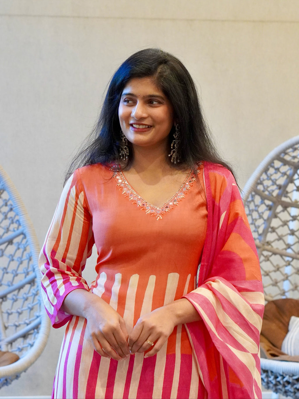 Pink and Orange Kurta Set