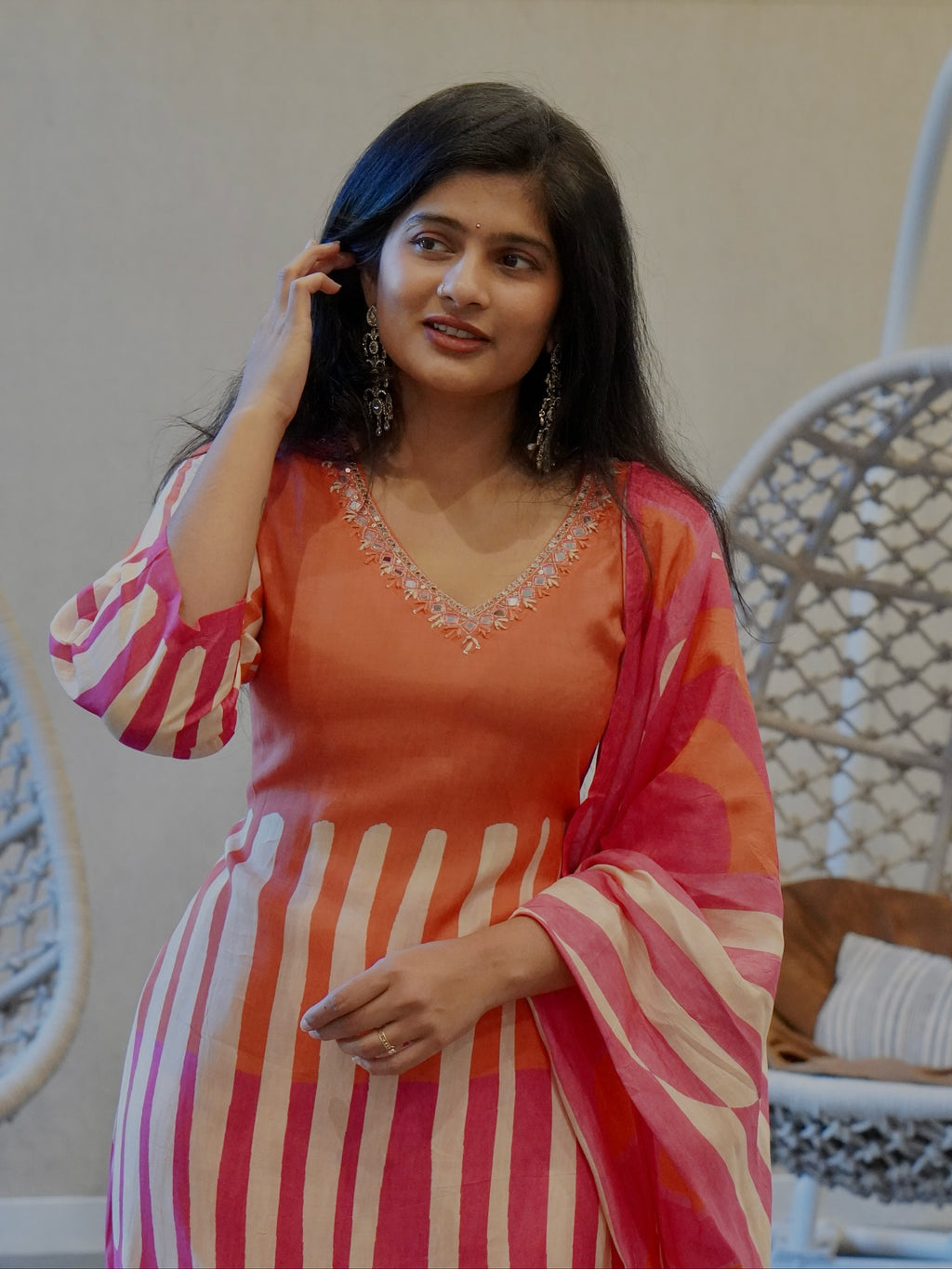 Pink and Orange Kurta Set