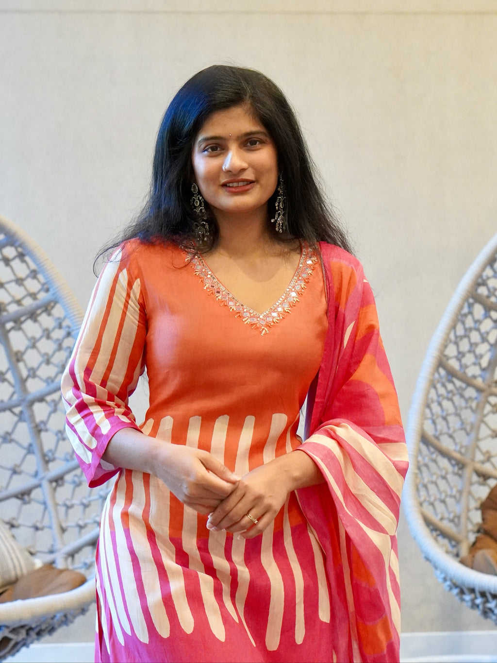 Pink and Orange Kurta Set