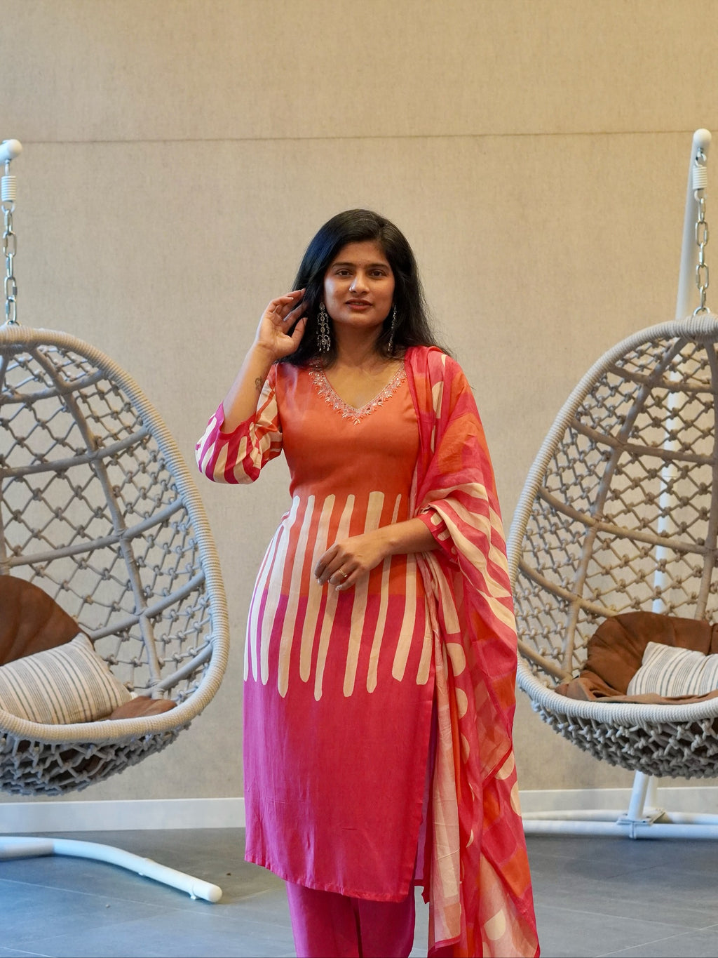 Pink and Orange Kurta Set