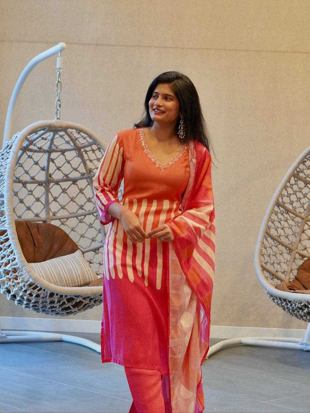 Pink and Orange Kurta Set