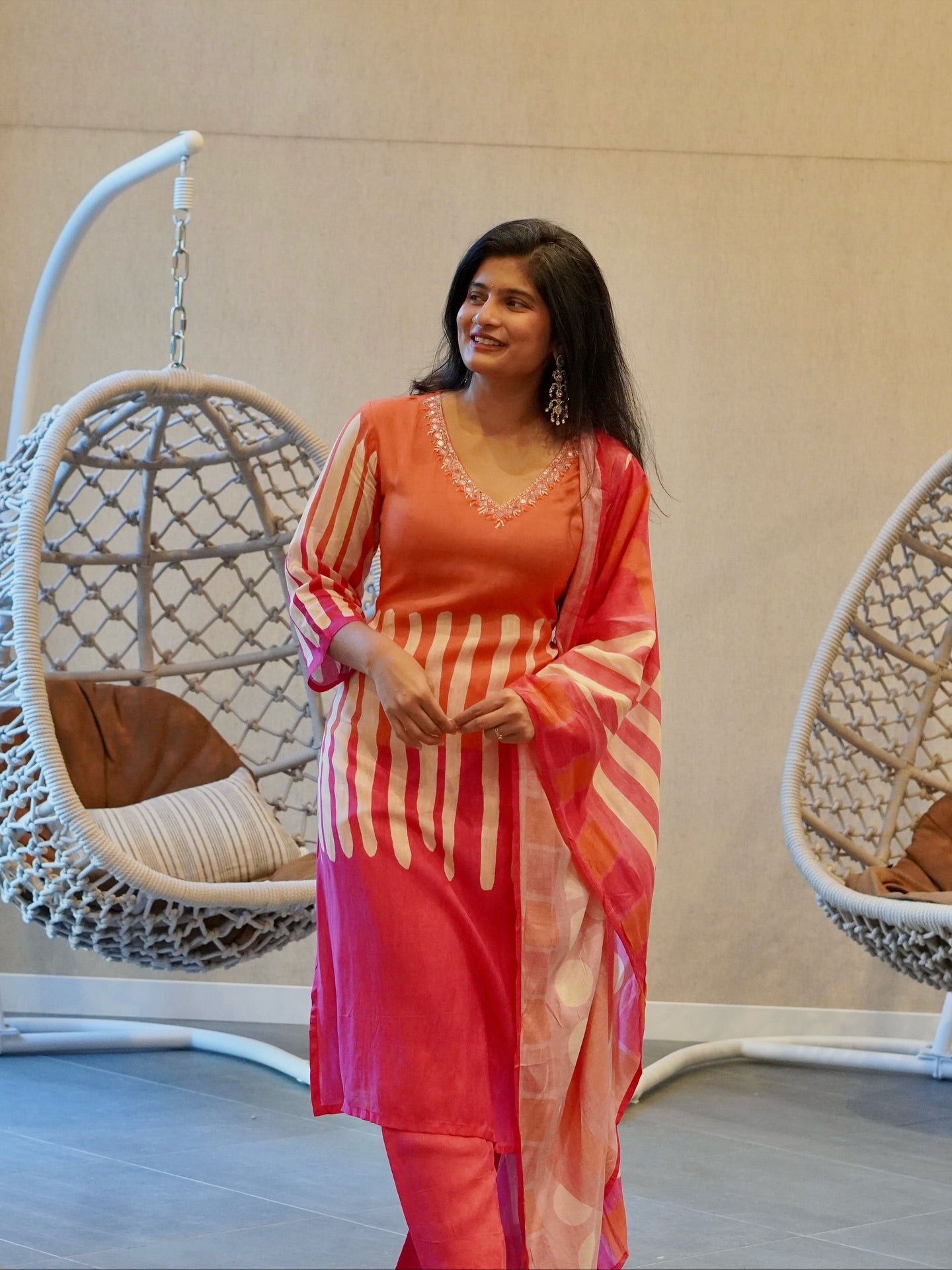 Pink and Orange Kurta Set