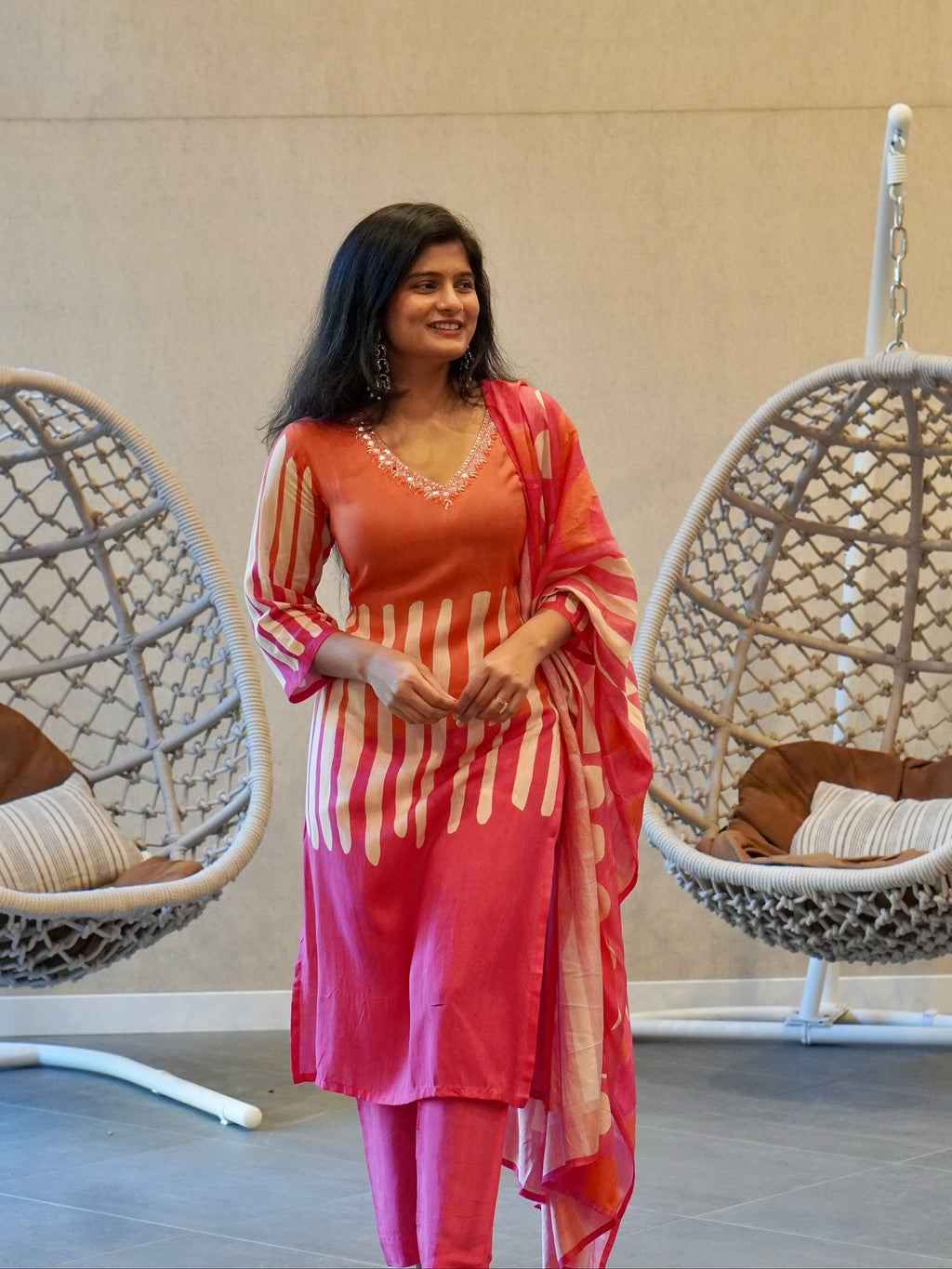 Pink and Orange Kurta Set