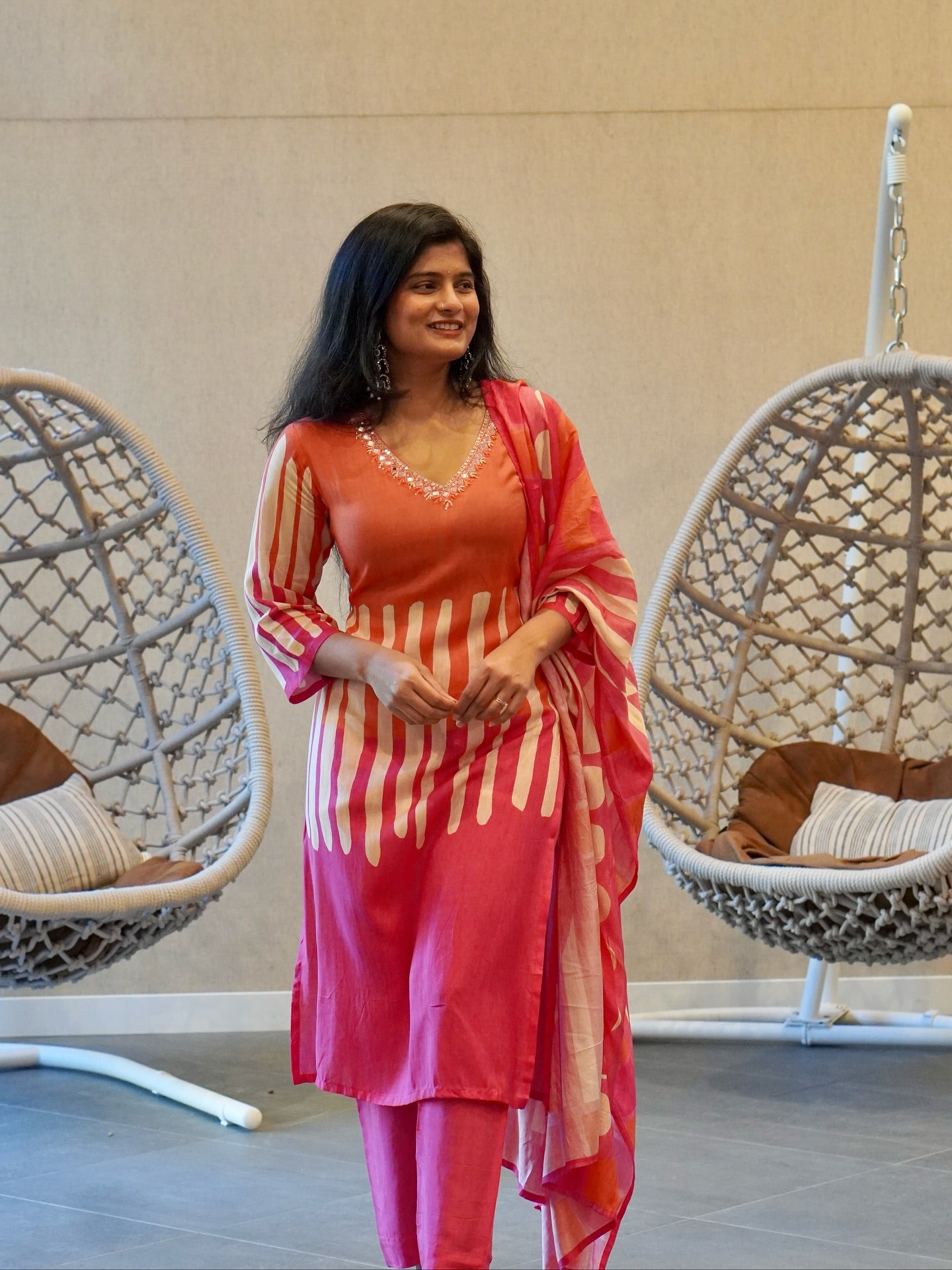 Pink and Orange Kurta Set
