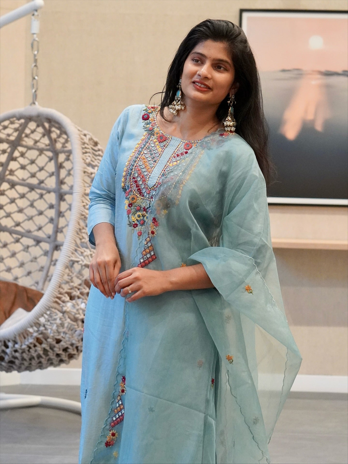 Soft Blue Embroidered Kurta Set