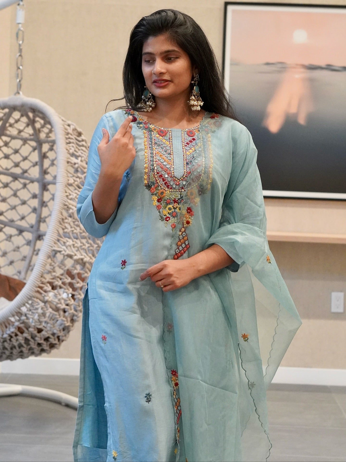 Soft Blue Embroidered Kurta Set