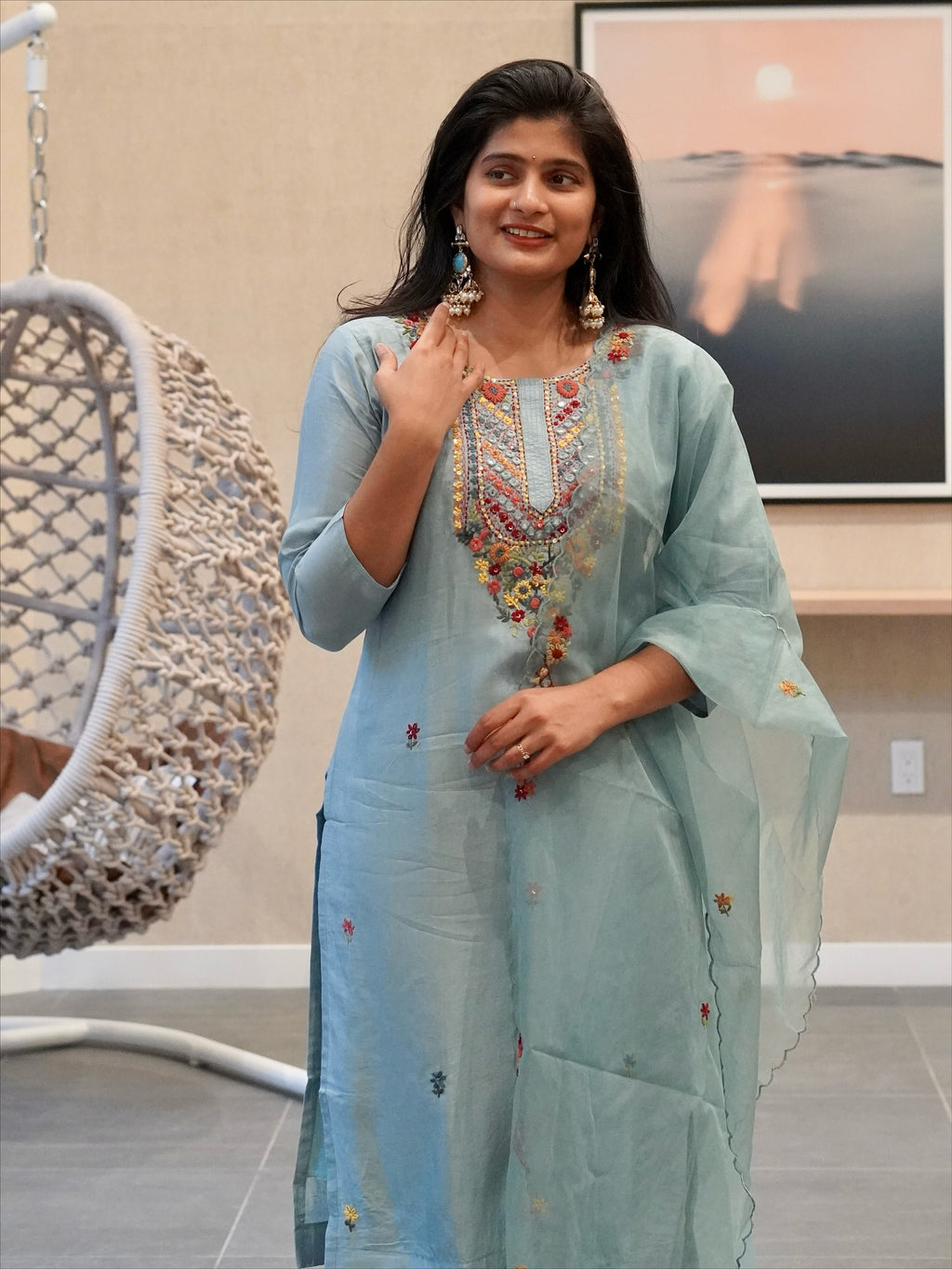 Soft Blue Embroidered Kurta Set