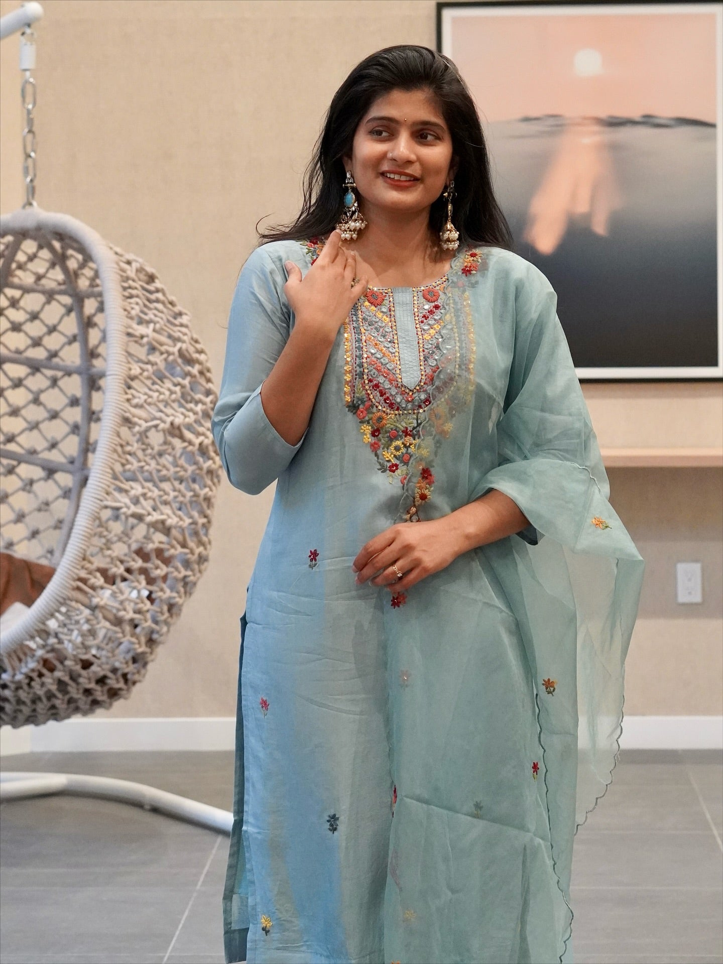 Soft Blue Embroidered Kurta Set