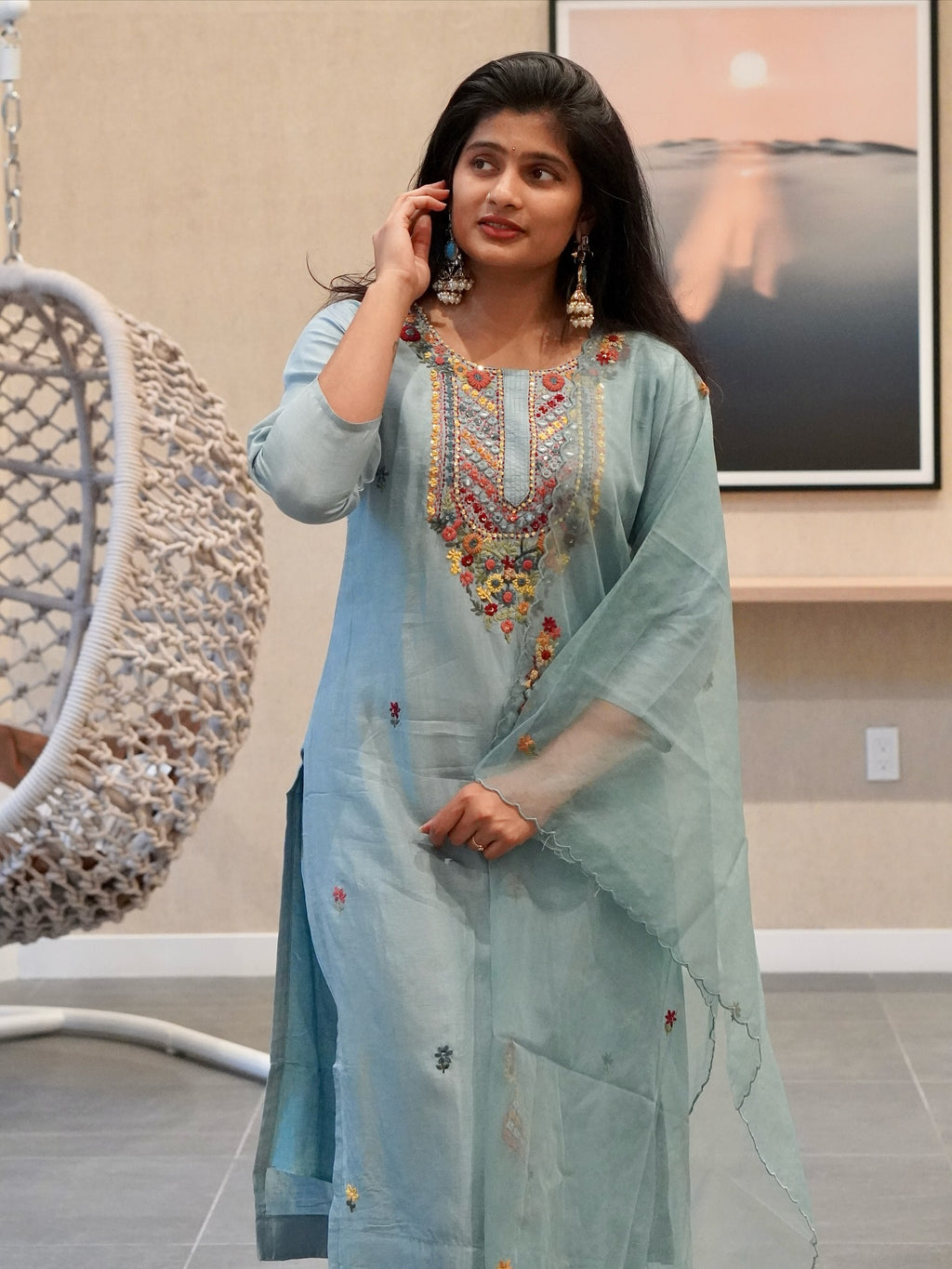 Soft Blue Embroidered Kurta Set