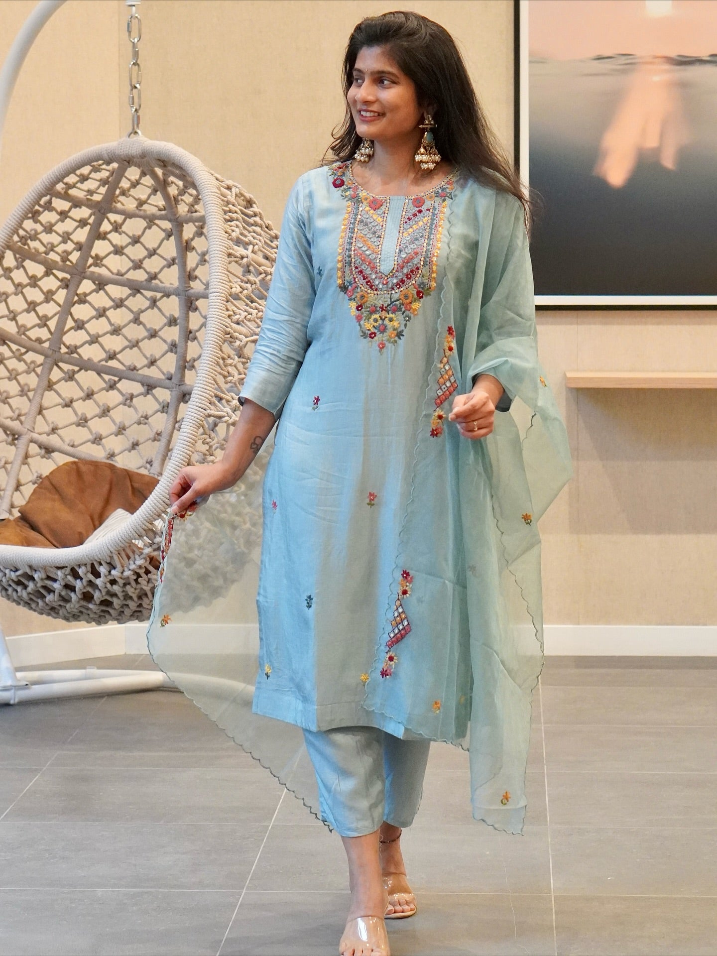 Soft Blue Embroidered Kurta Set