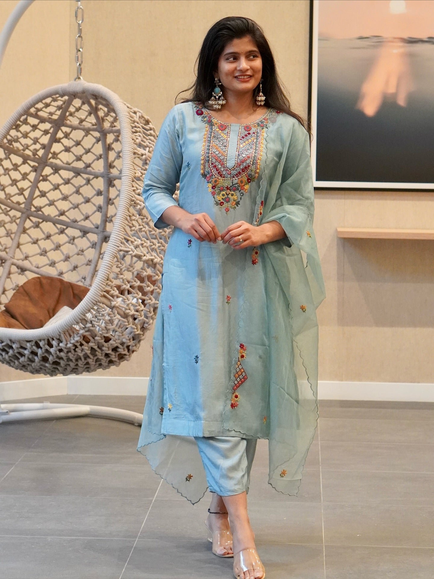 Soft Blue Embroidered Kurta Set