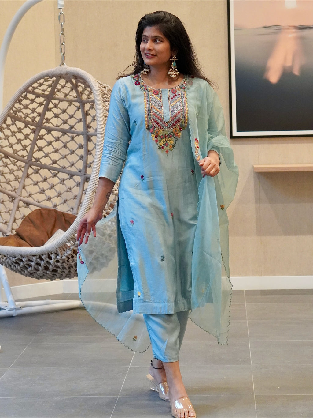 Soft Blue Embroidered Kurta Set