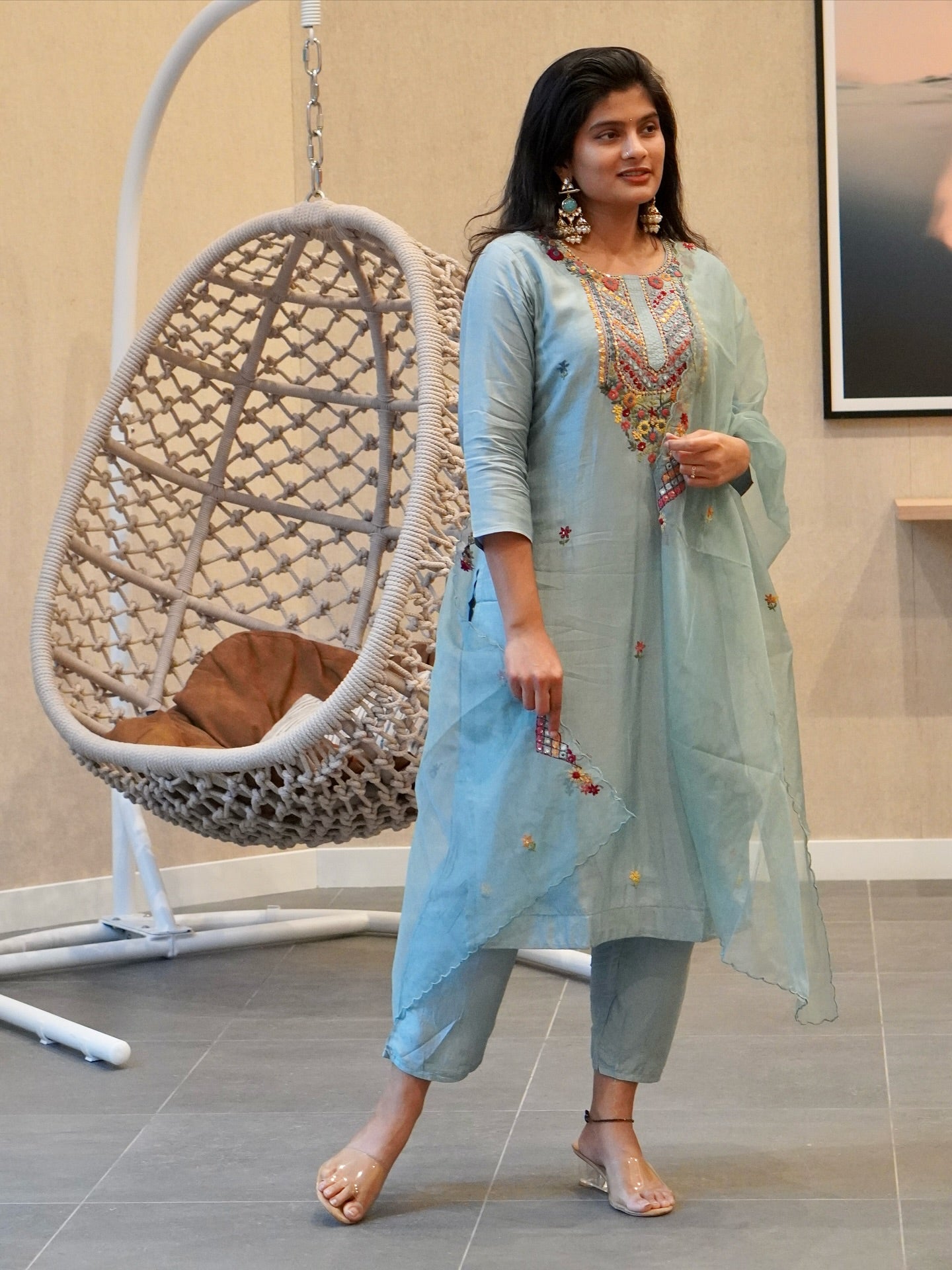 Soft Blue Embroidered Kurta Set