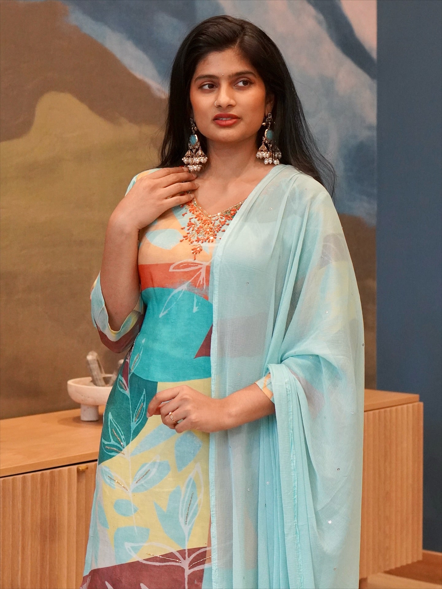 Multi Color Embroidered Kurta Set