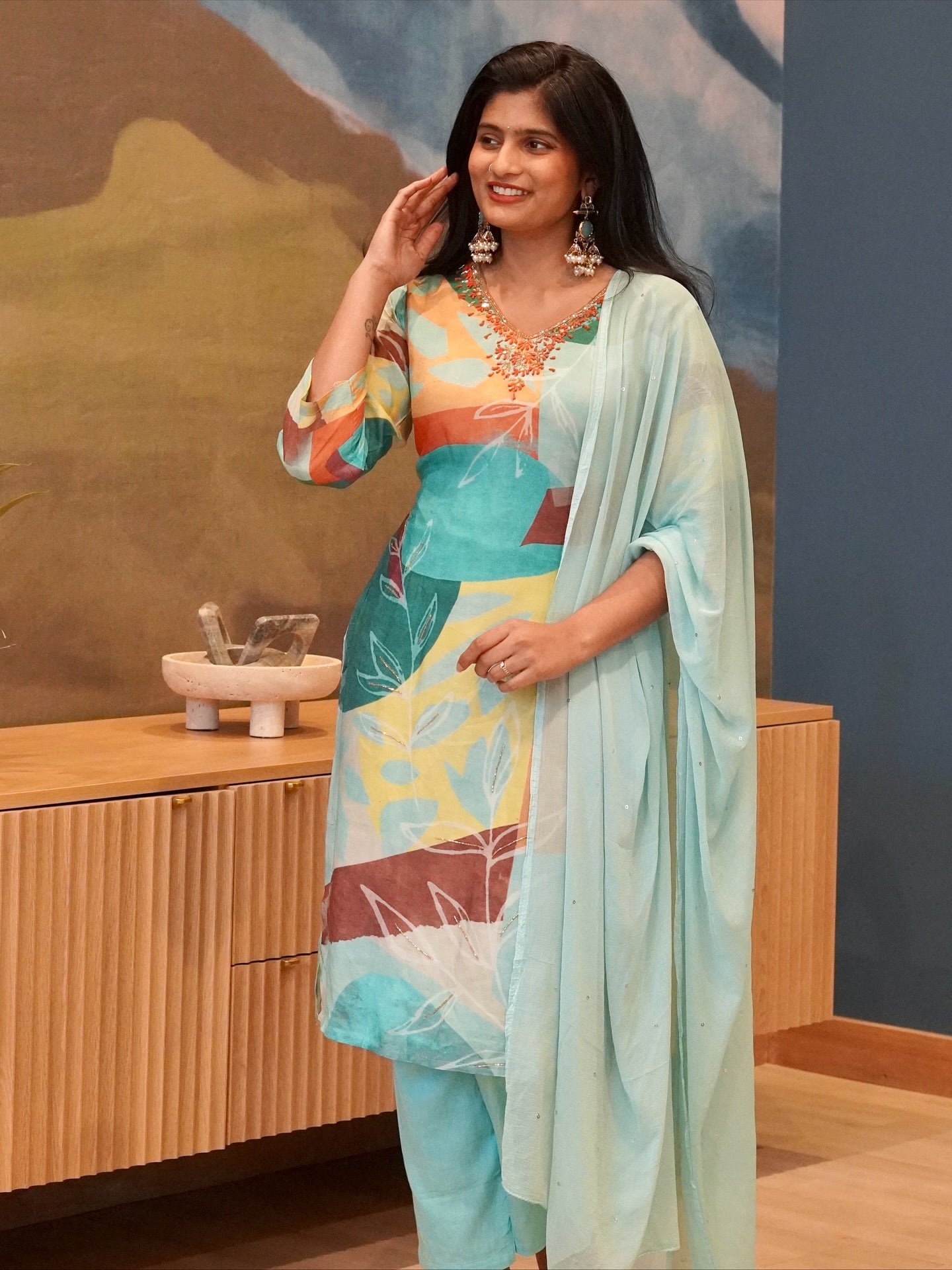 Multi Color Embroidered Kurta Set