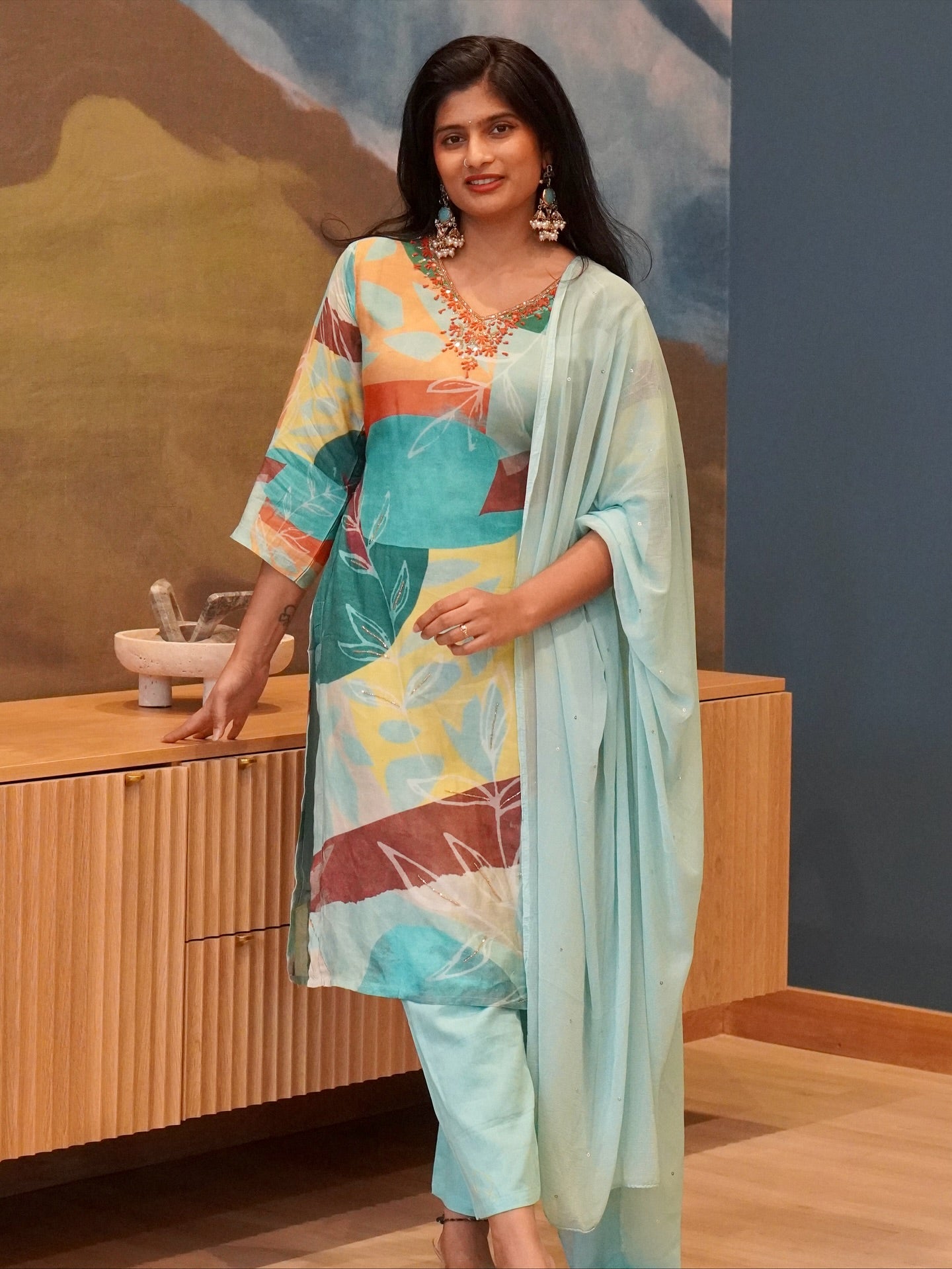 Multi Color Embroidered Kurta Set