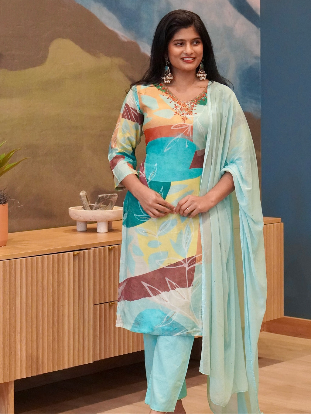 Multi Color Embroidered Kurta Set