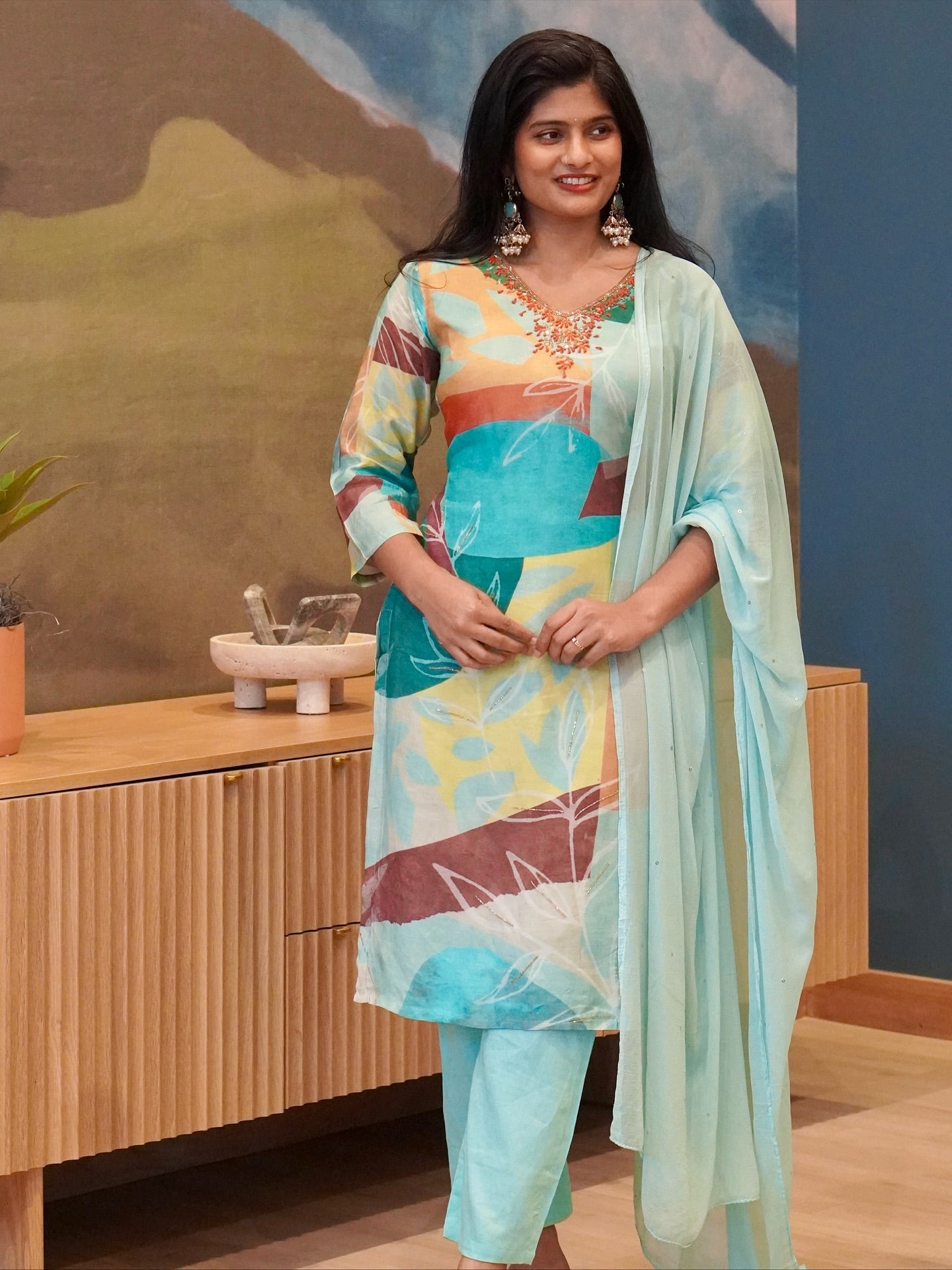 Multi Color Embroidered Kurta Set