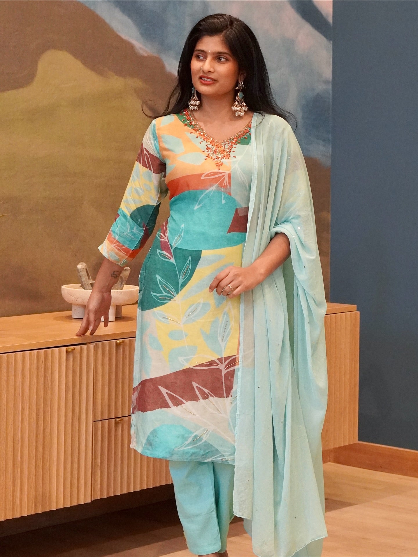 Multi Color Embroidered Kurta Set