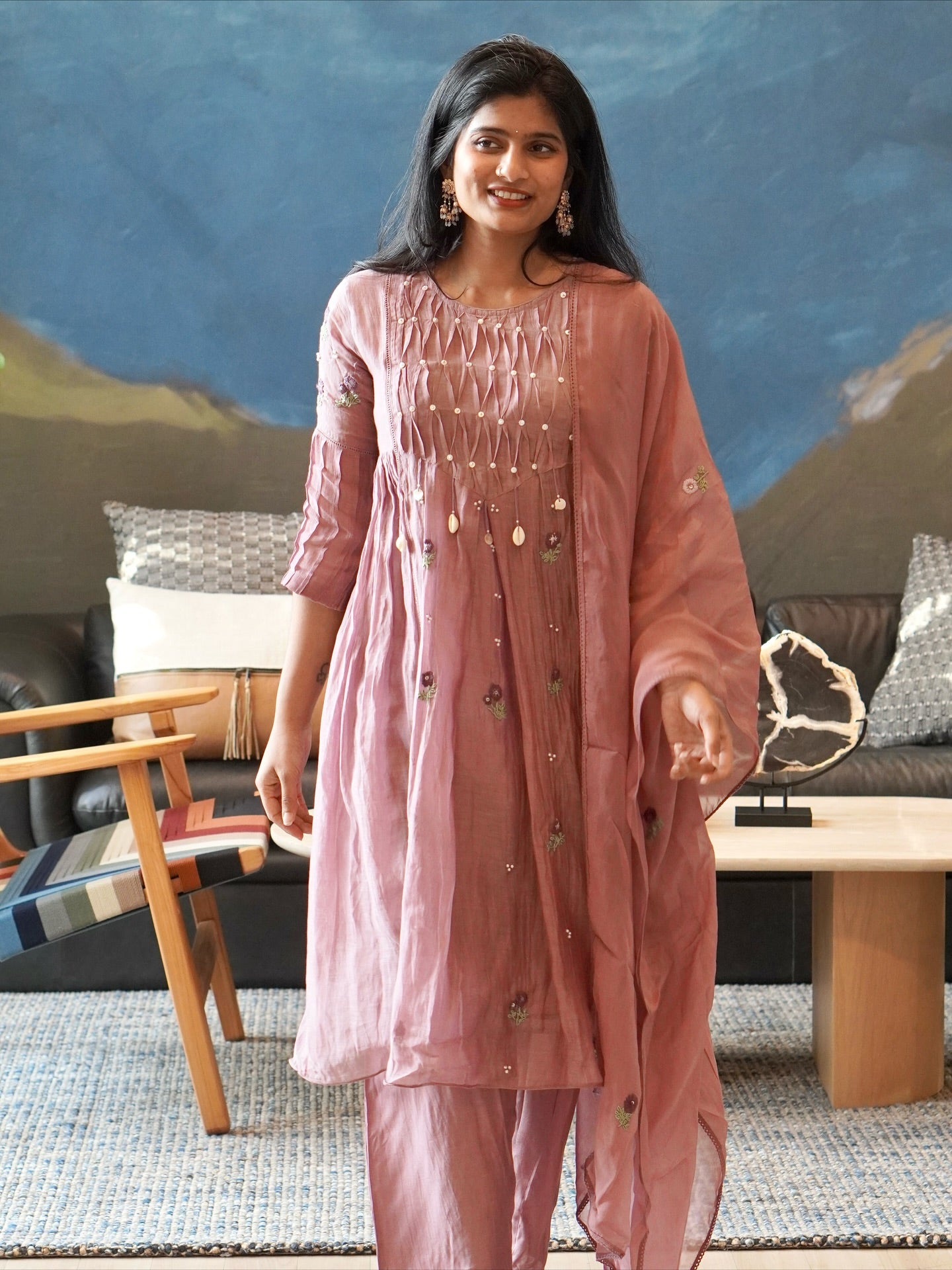 Dusty Rose/Moss Green/Powder Blue Kurta Set
