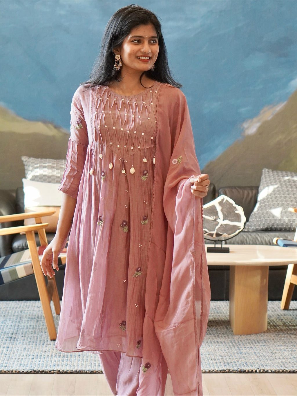 Dusty Rose/Moss Green/Powder Blue Kurta Set