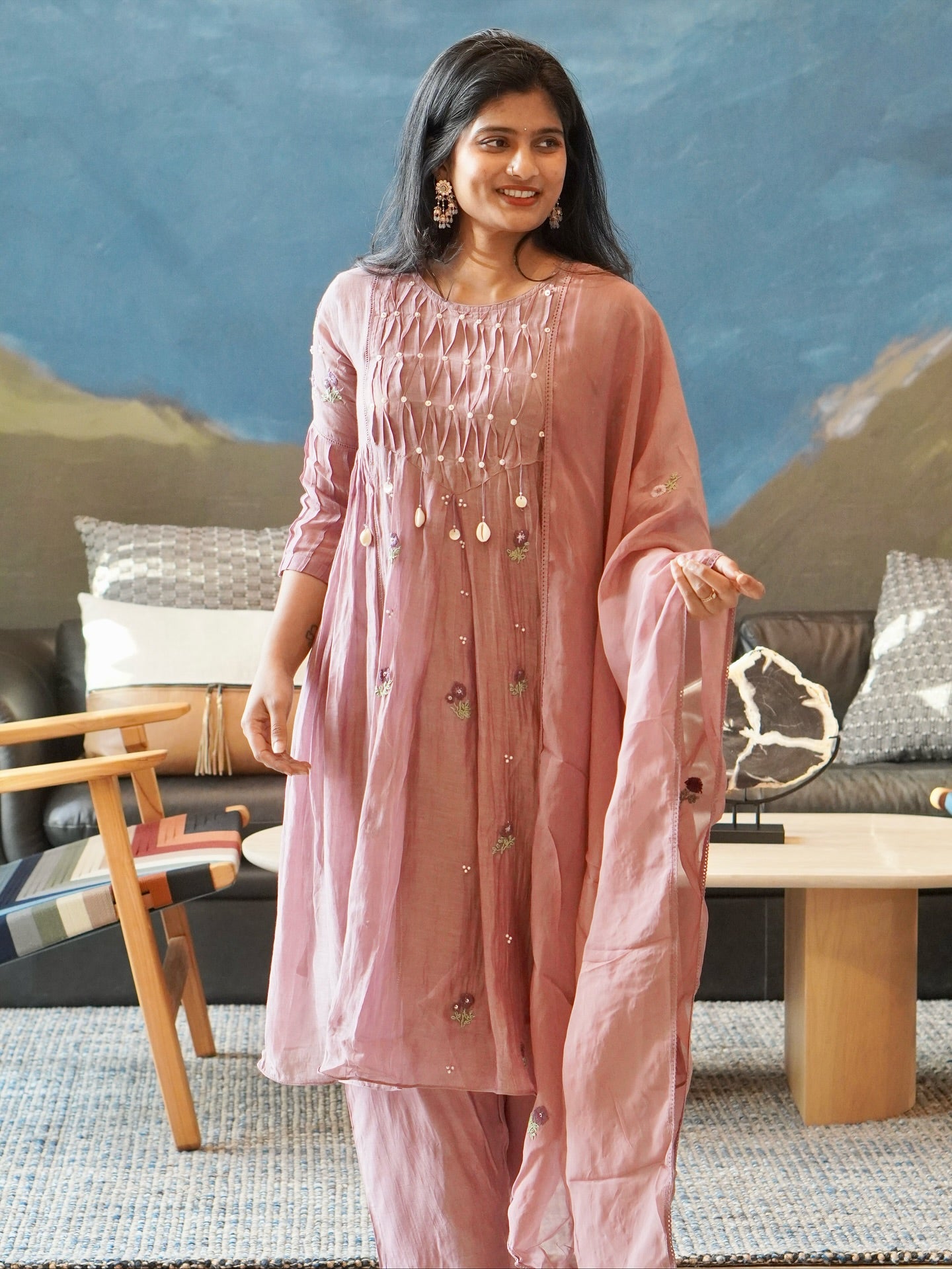 Dusty Rose/Moss Green/Powder Blue Kurta Set