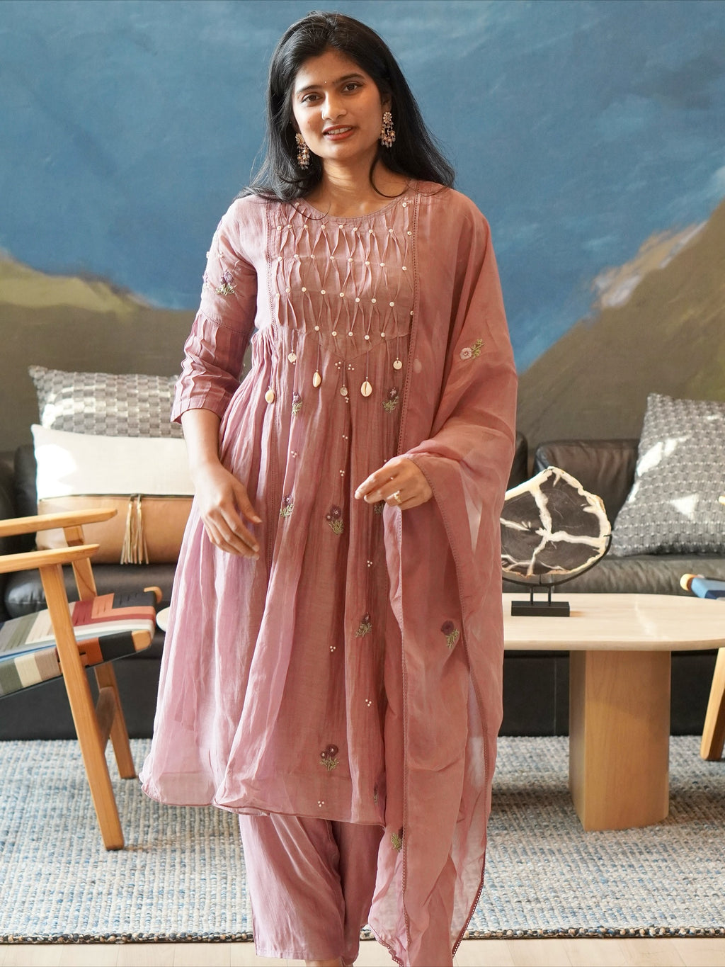 Dusty Rose/Moss Green/Powder Blue Kurta Set