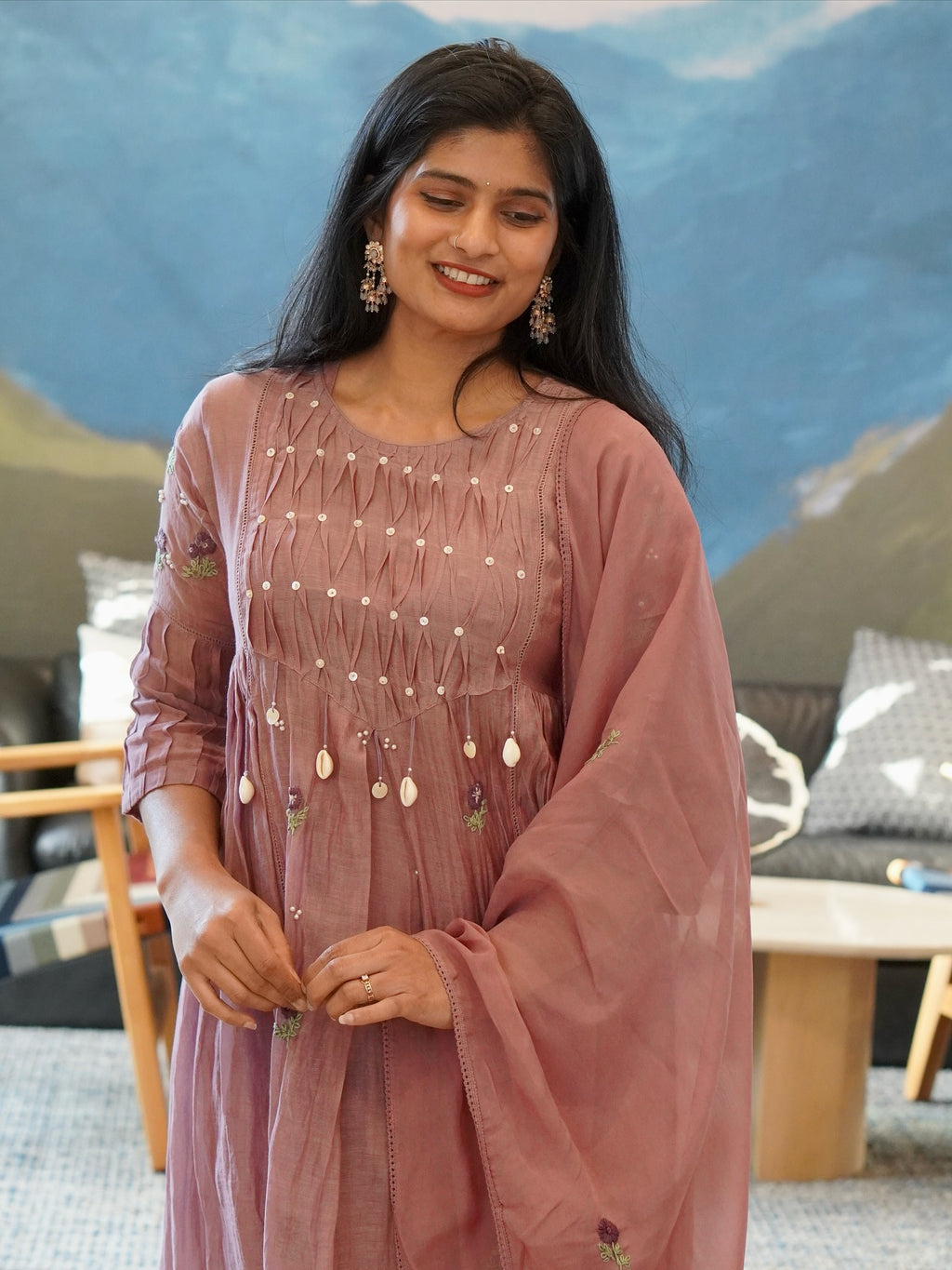 Dusty Rose/Moss Green/Powder Blue Kurta Set