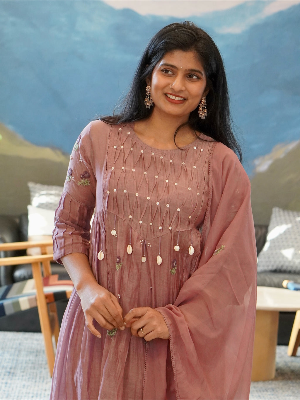 Dusty Rose/Moss Green/Powder Blue Kurta Set