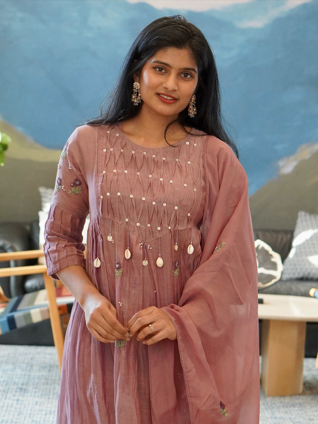 Dusty Rose/Moss Green/Powder Blue Kurta Set