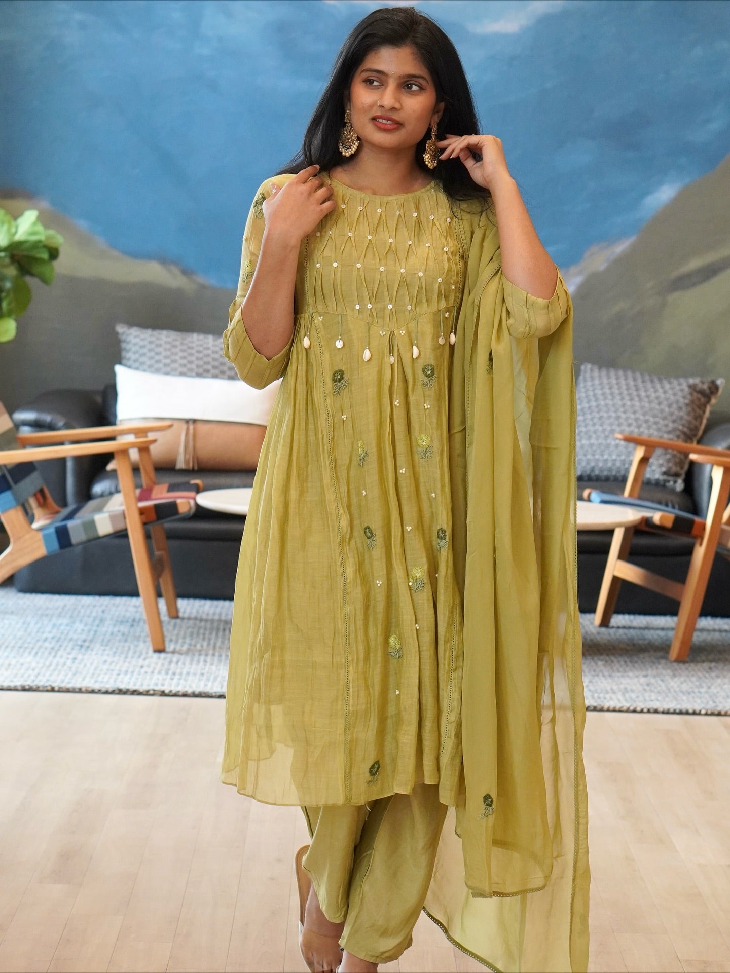 Dusty Rose/Moss Green/Powder Blue Kurta Set