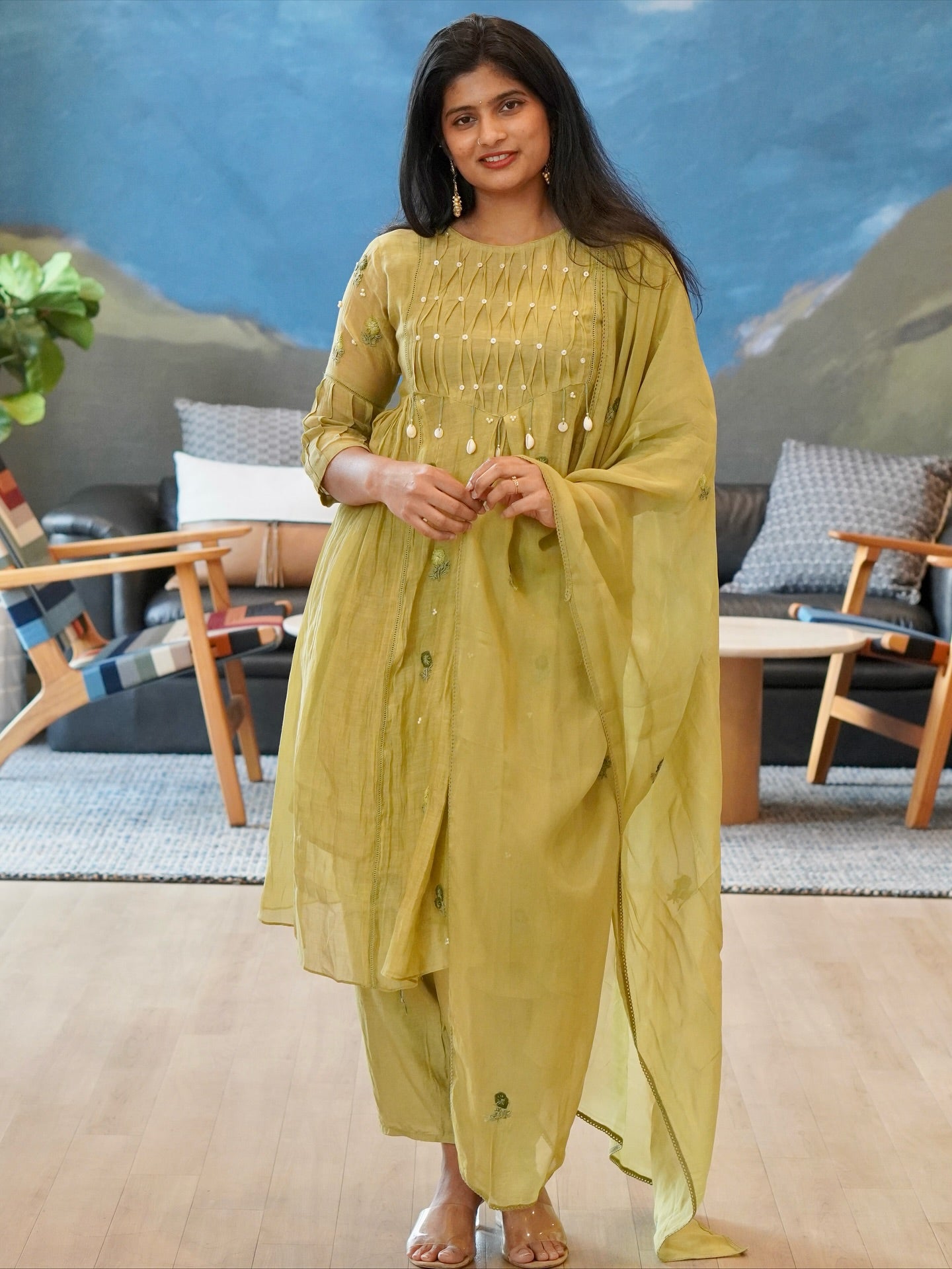 Dusty Rose/Moss Green/Powder Blue Kurta Set