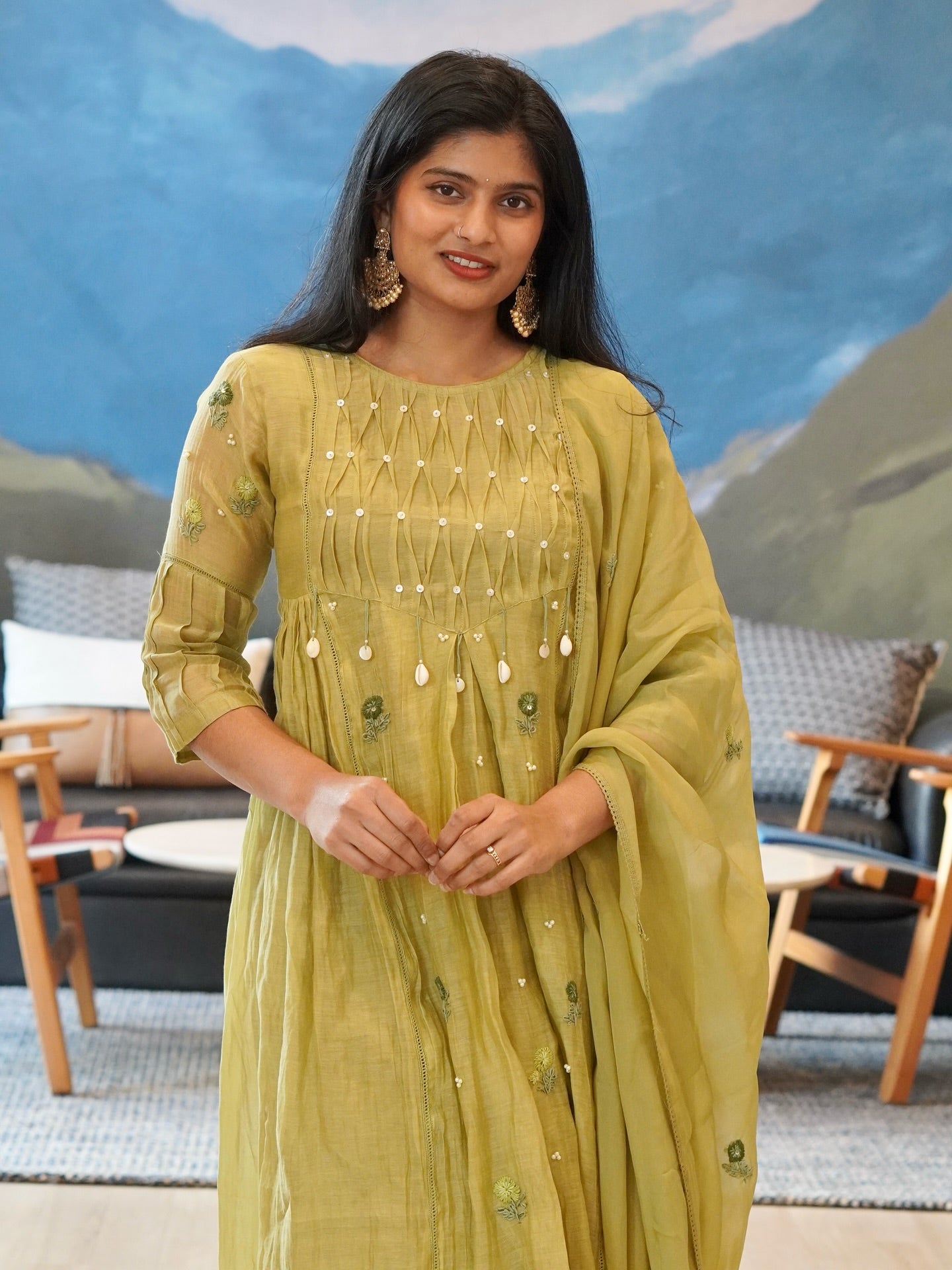 Dusty Rose/Moss Green/Powder Blue Kurta Set