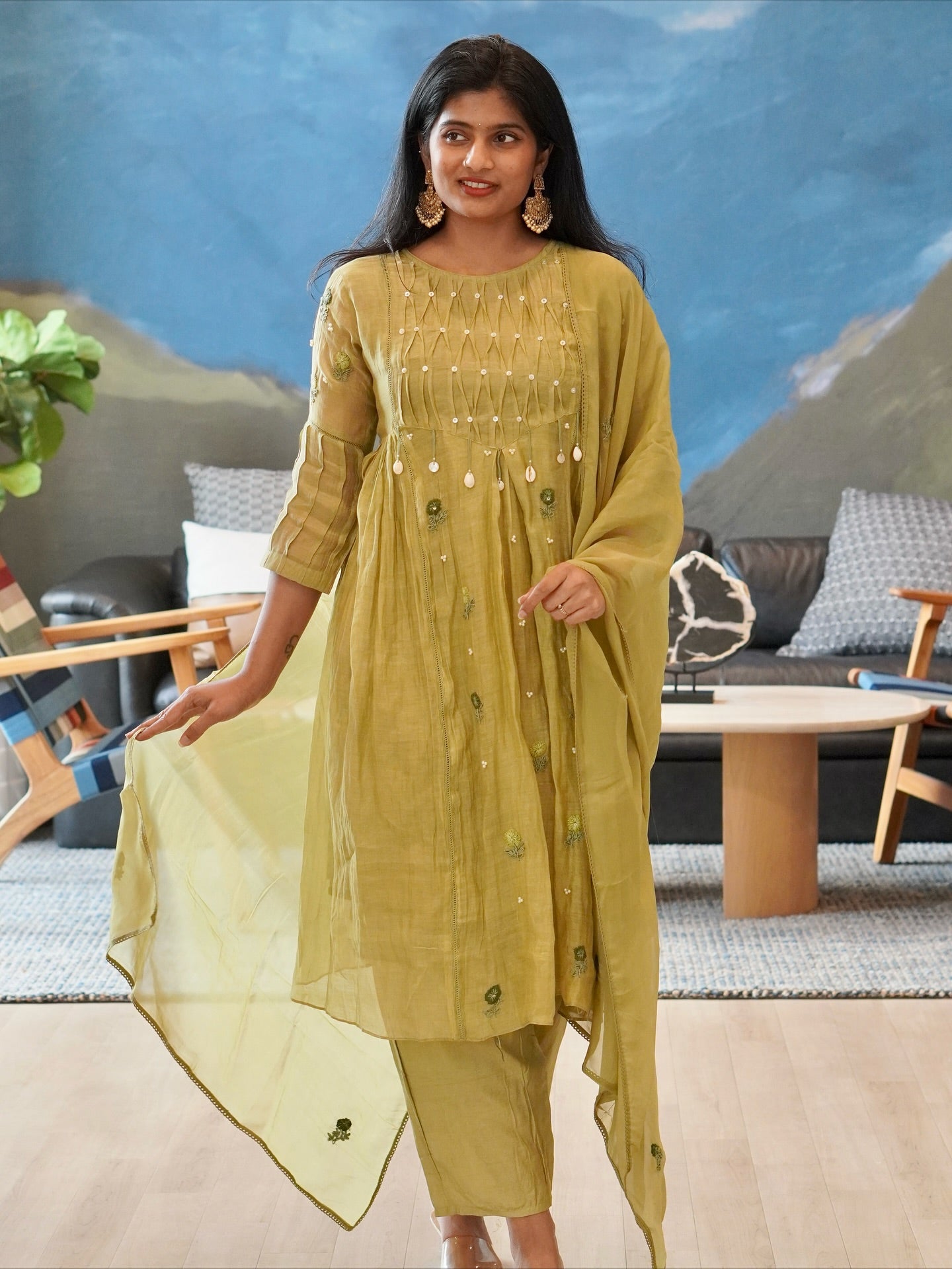 Dusty Rose/Moss Green/Powder Blue Kurta Set