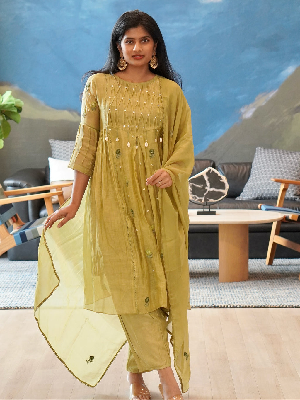 Dusty Rose/Moss Green/Powder Blue Kurta Set