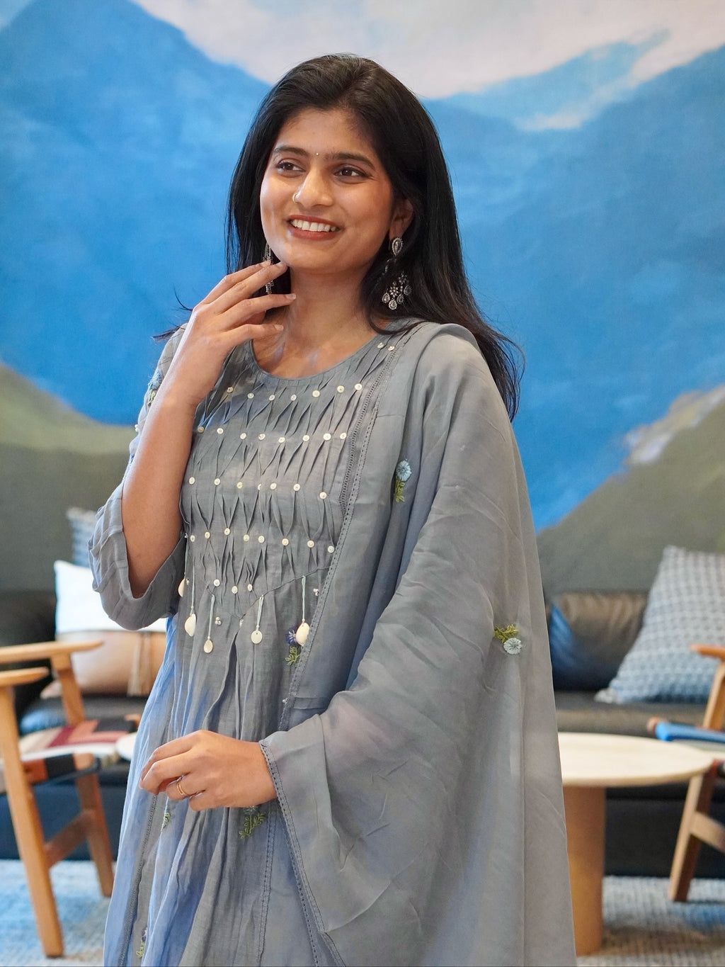 Dusty Rose/Moss Green/Powder Blue Kurta Set