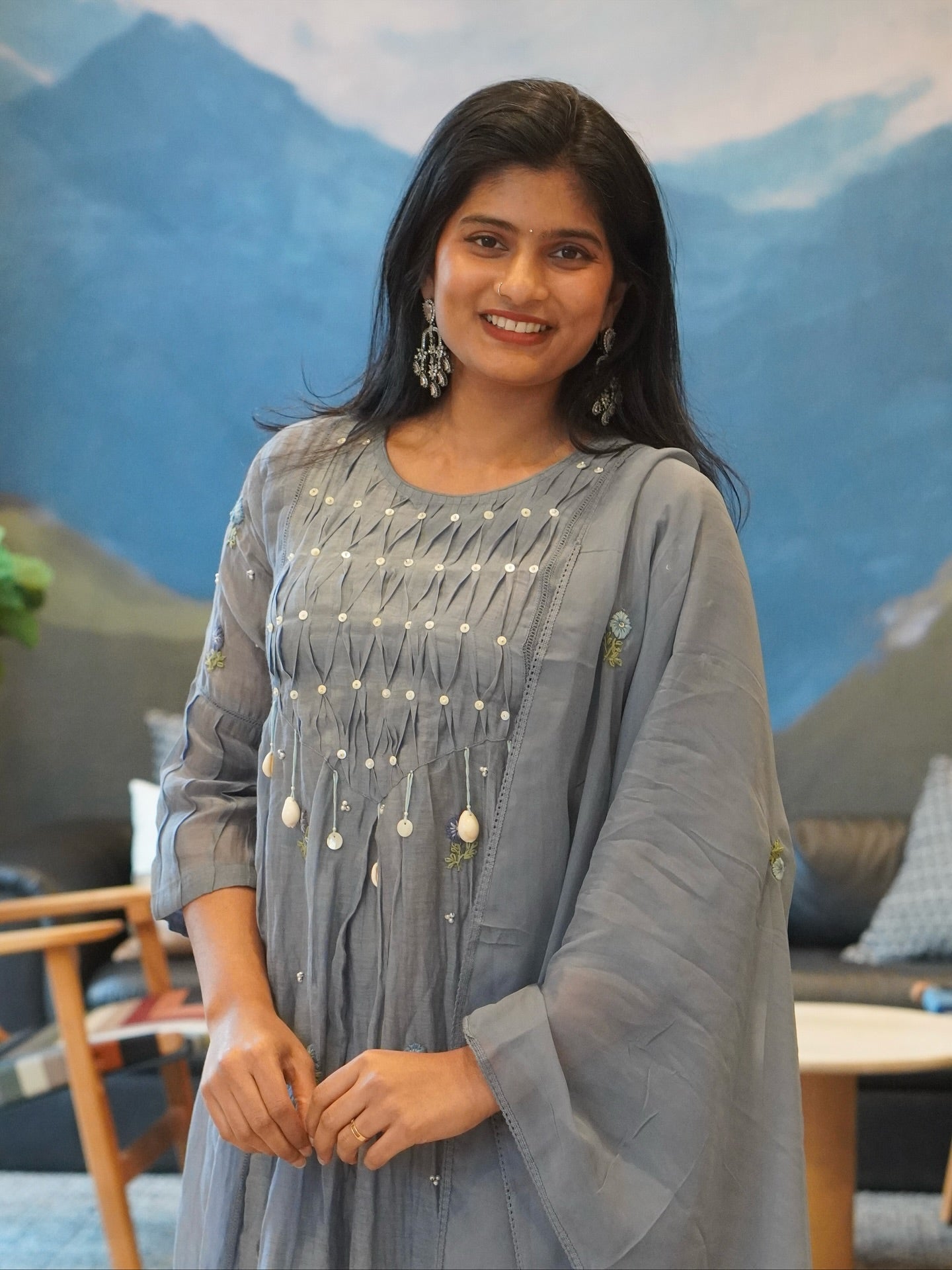 Dusty Rose/Moss Green/Powder Blue Kurta Set
