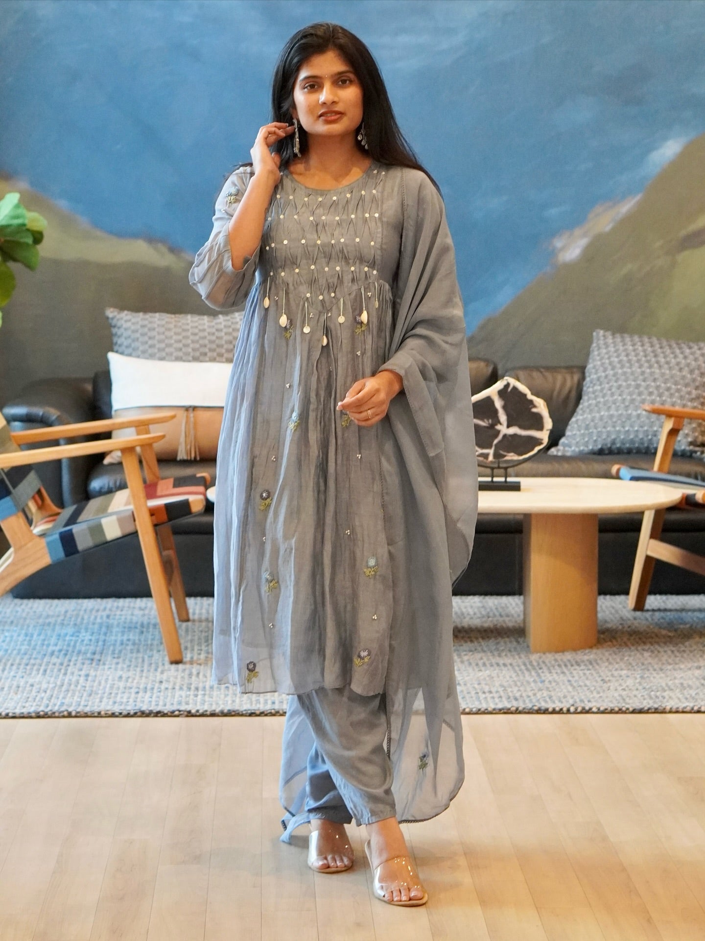 Dusty Rose/Moss Green/Powder Blue Kurta Set