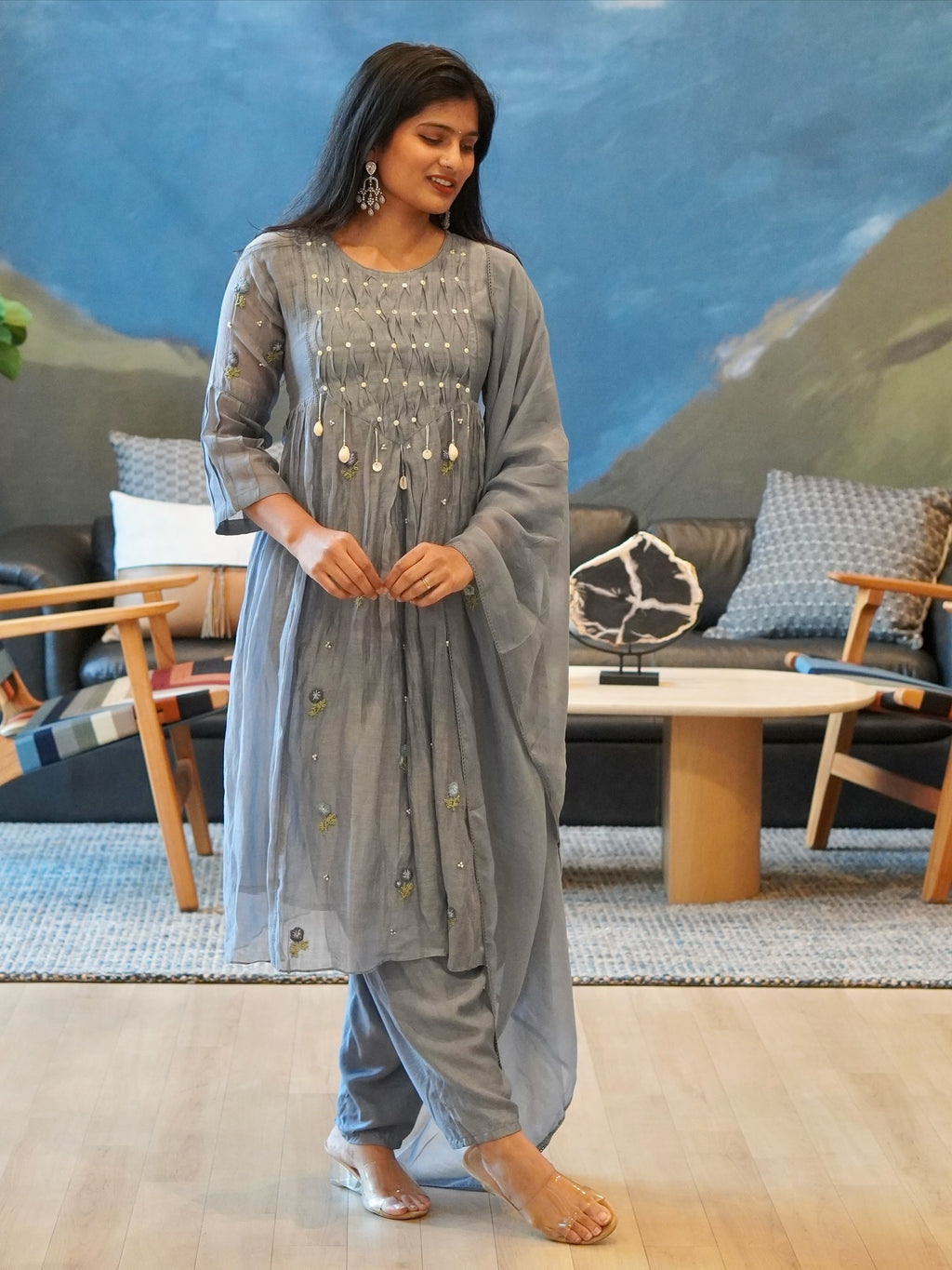 Dusty Rose/Moss Green/Powder Blue Kurta Set