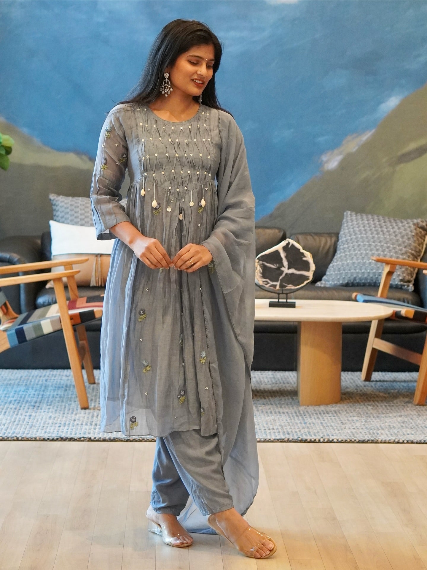 Dusty Rose/Moss Green/Powder Blue Kurta Set
