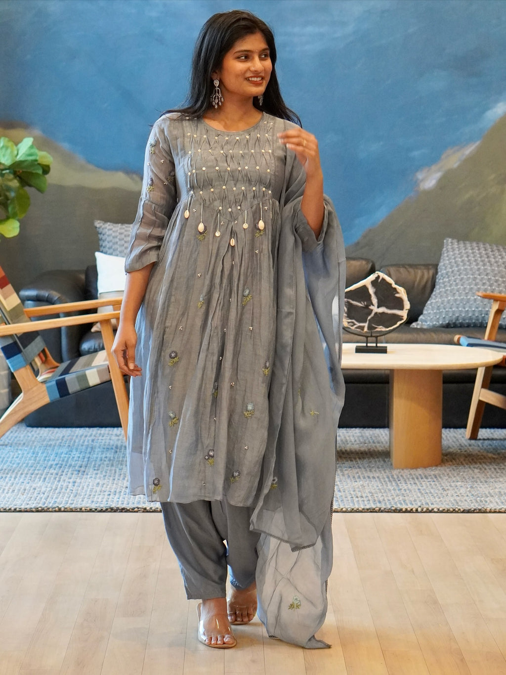 Dusty Rose/Moss Green/Powder Blue Kurta Set