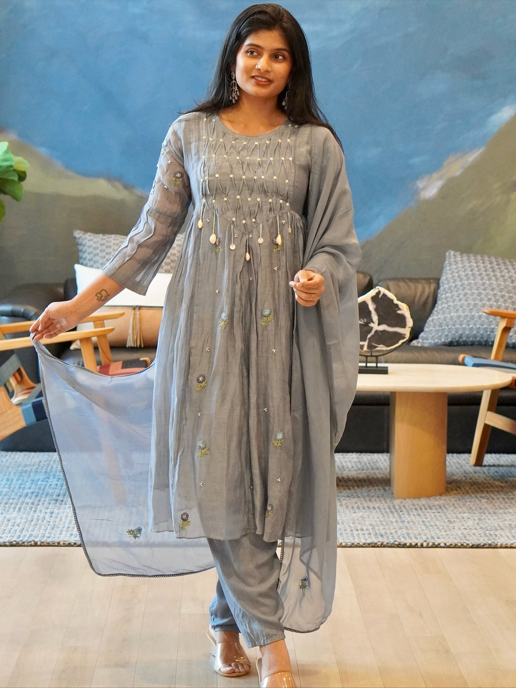 Dusty Rose/Moss Green/Powder Blue Kurta Set