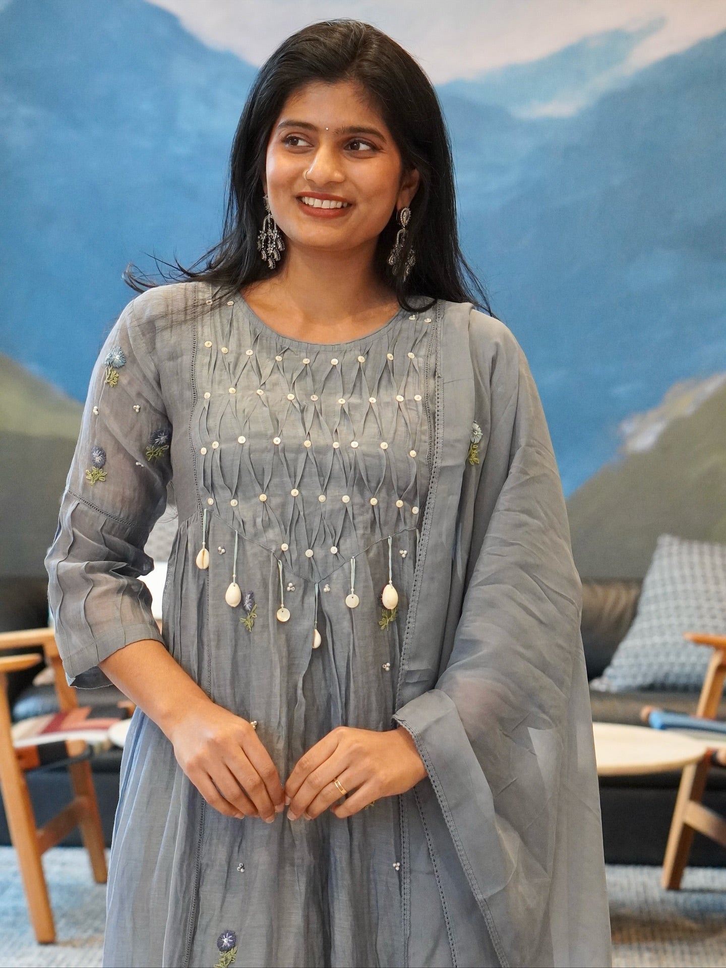 Dusty Rose/Moss Green/Powder Blue Kurta Set