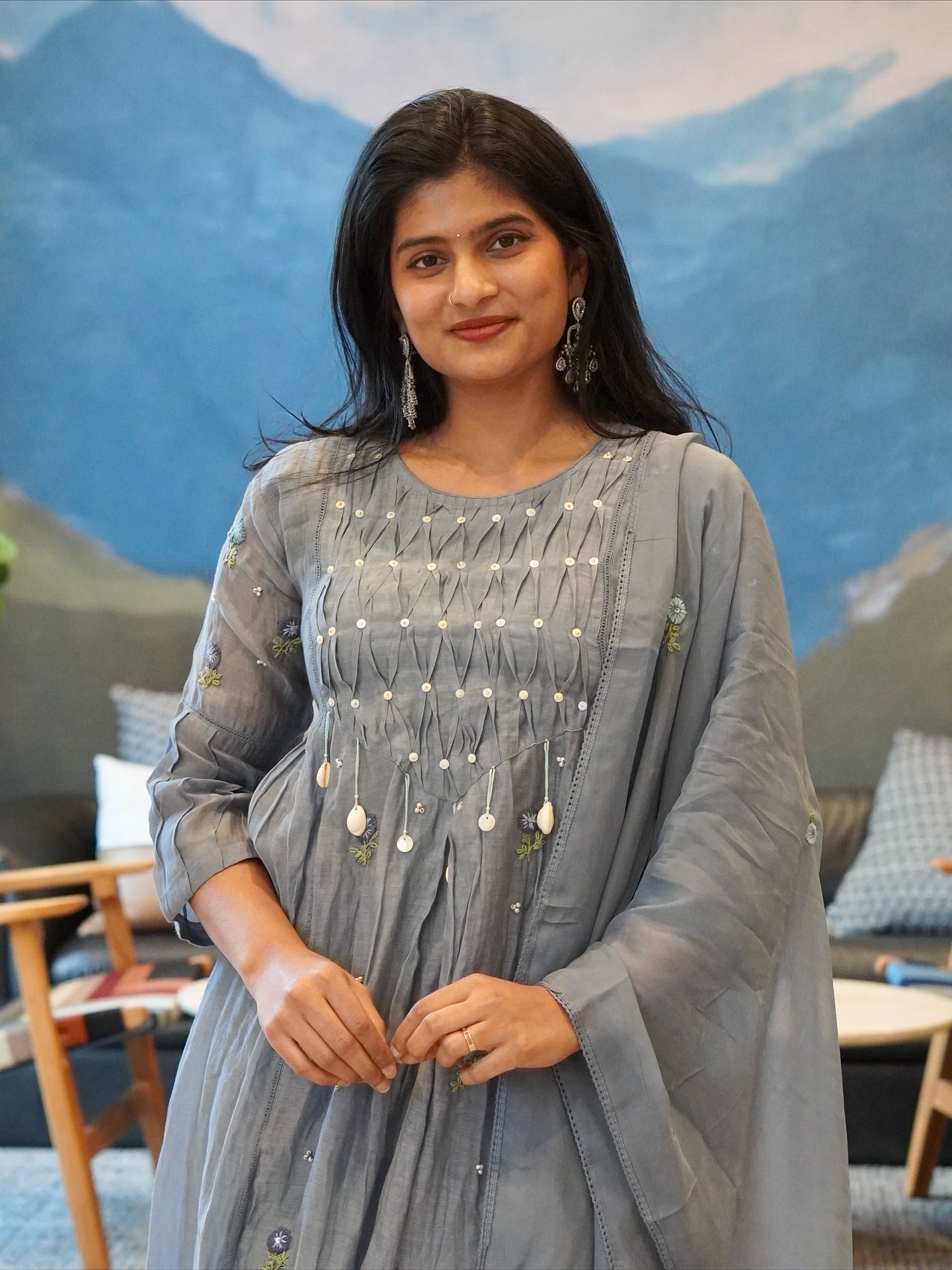 Dusty Rose/Moss Green/Powder Blue Kurta Set