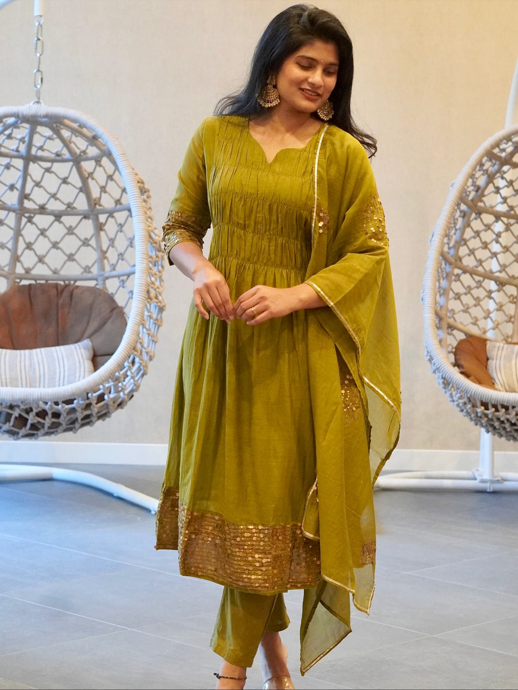 Rani Pink/Olive Green Kurta Set
