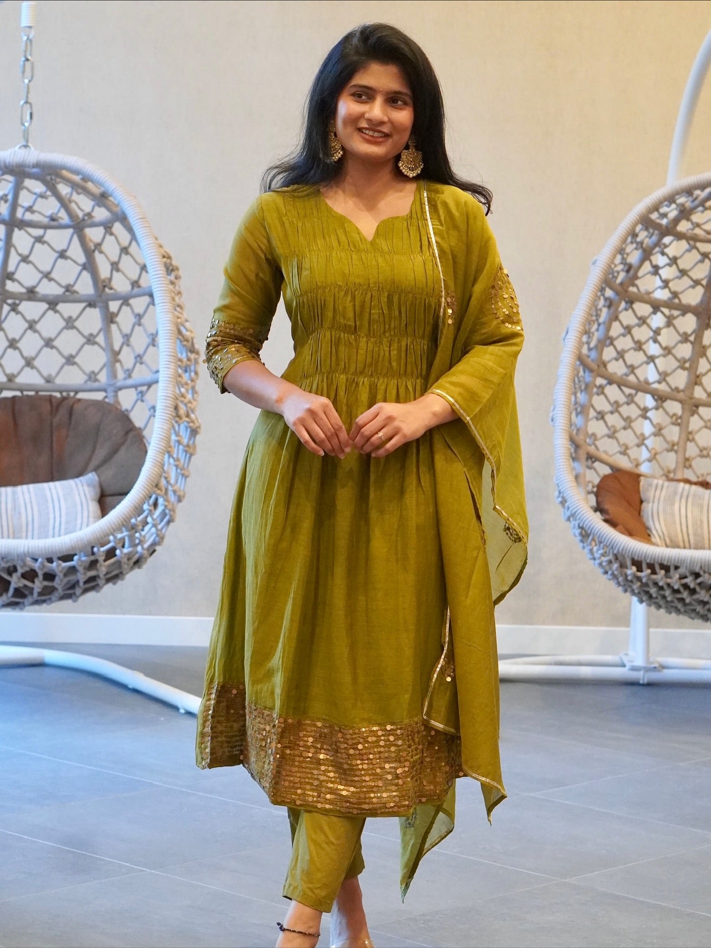 Rani Pink/Olive Green Kurta Set