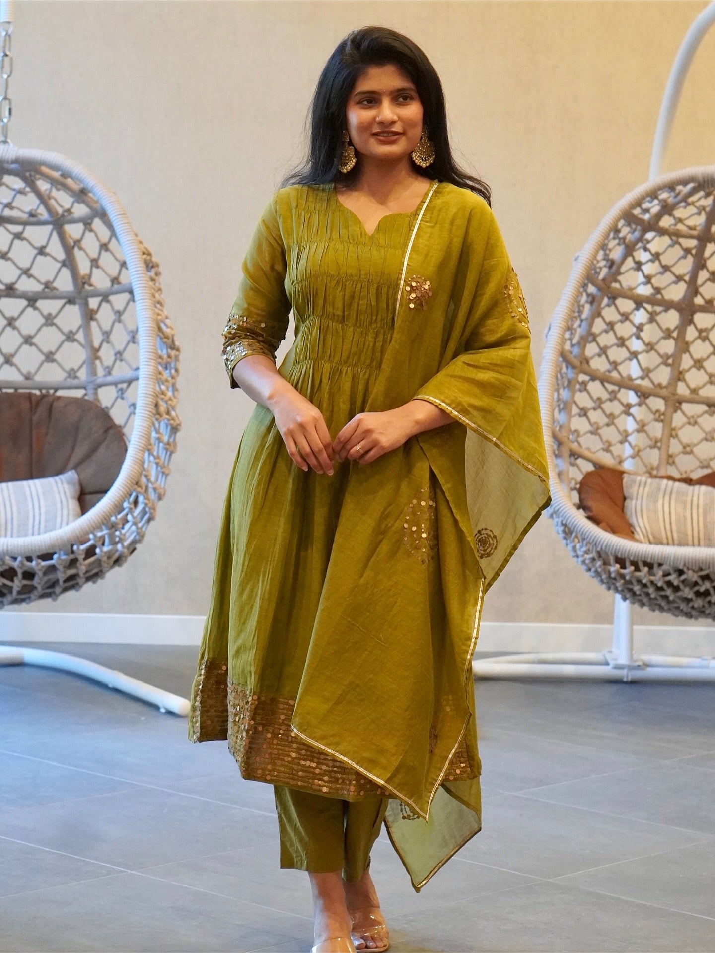 Rani Pink/Olive Green Kurta Set