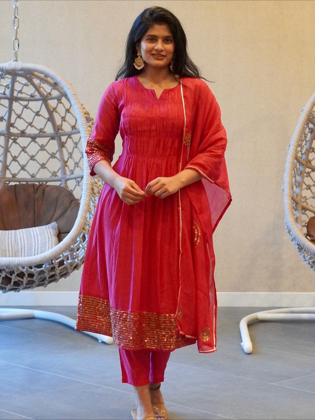 Rani Pink/Olive Green Kurta Set